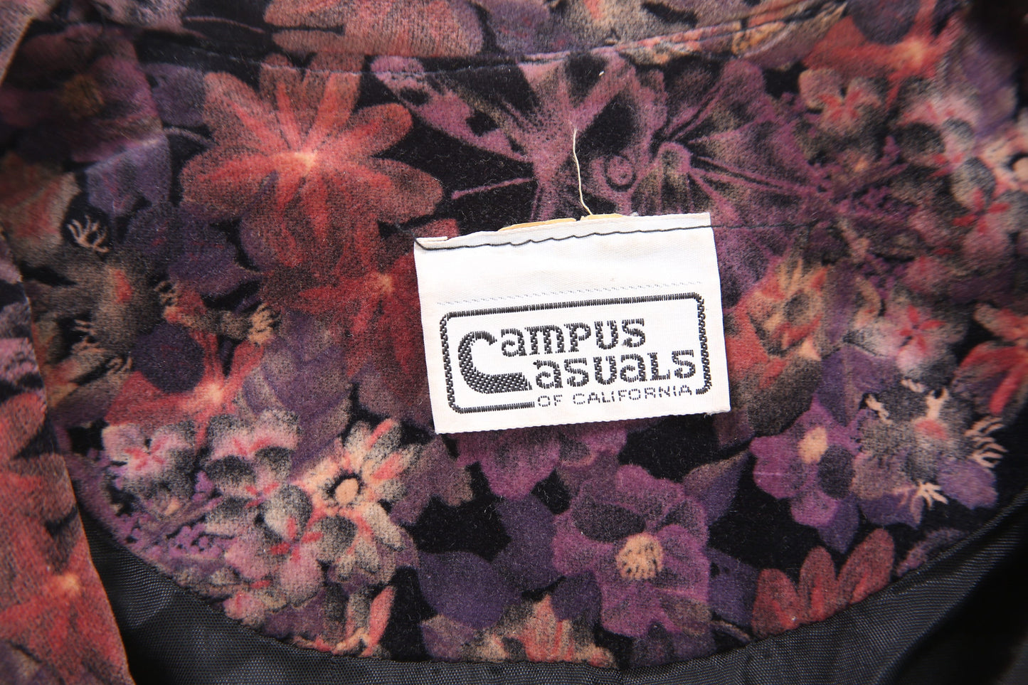 Vintage Floral Print Women's Velvet Blazer by Campus Casuals - Estimated Era 1970's - 1980's