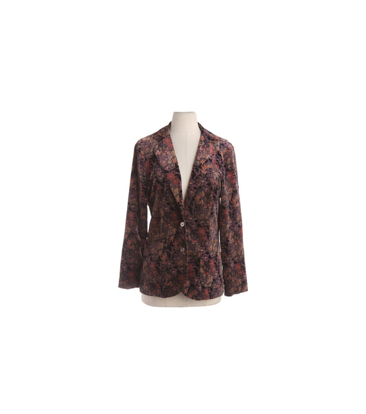 Vintage Floral Print Women's Velvet Blazer by Campus Casuals - Estimated Era 1970's - 1980's