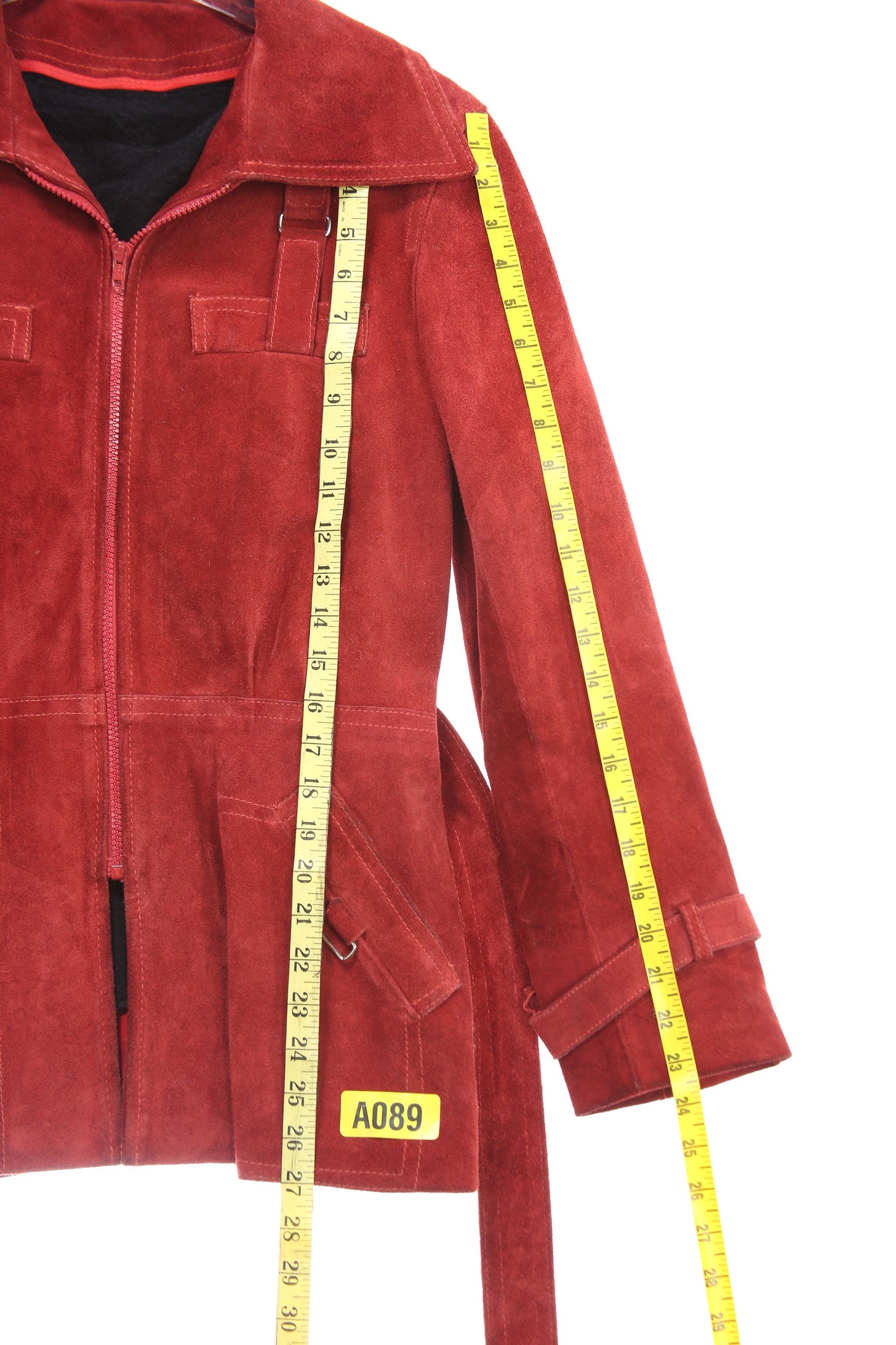 Vintage Women Suede Jacket with Waist Belt - Estimated Era 1960's - 1970's