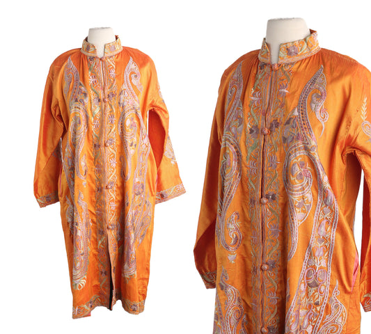 Vintage Women's Embroidered Tunic Dress Boho Ethnic Orange - Estimated Era 1970's - 1980's