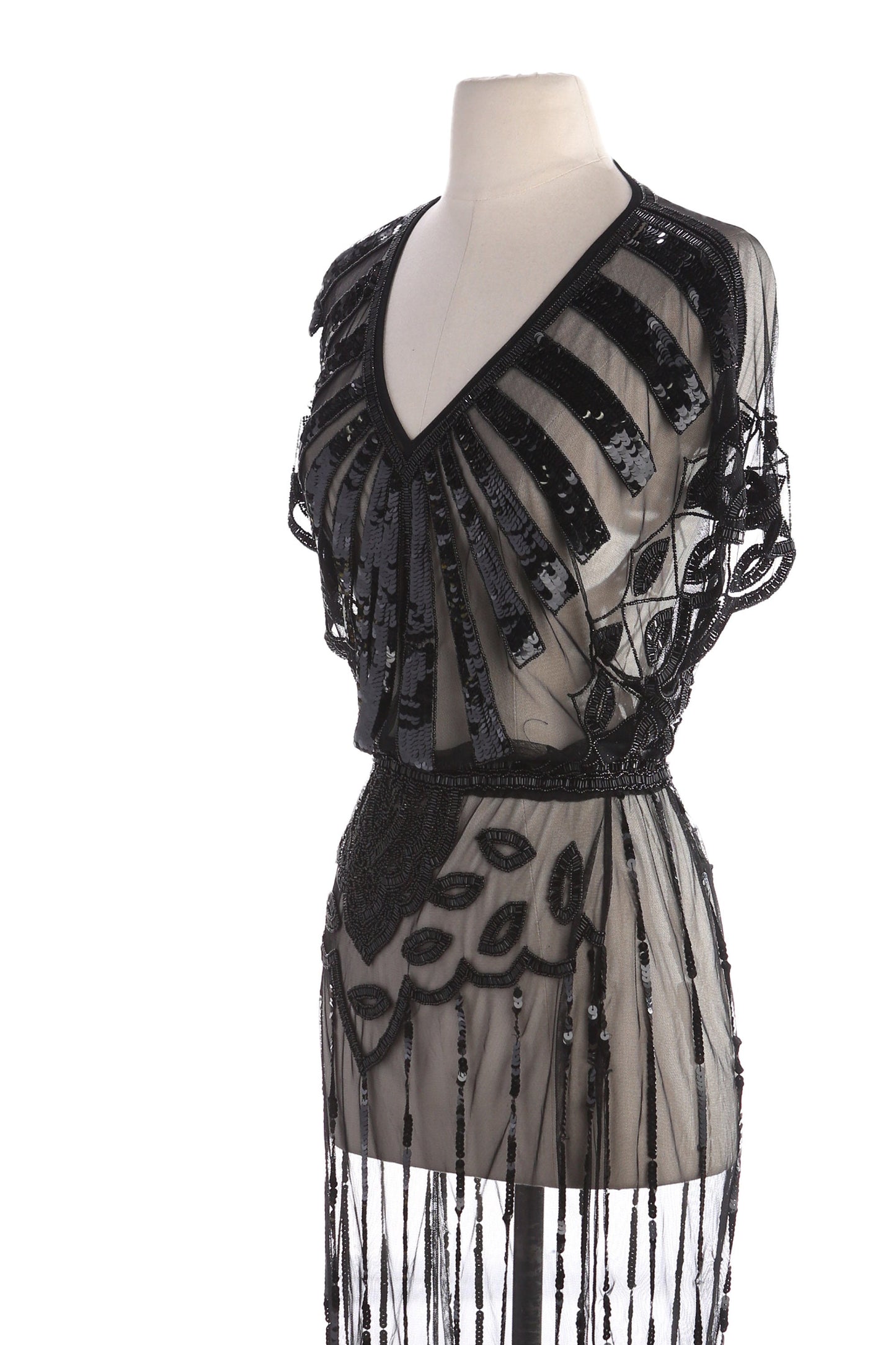 Women Black Sheer Sequin Long Sleeveless Evening Dress Estimated Era 1990's - Y2K