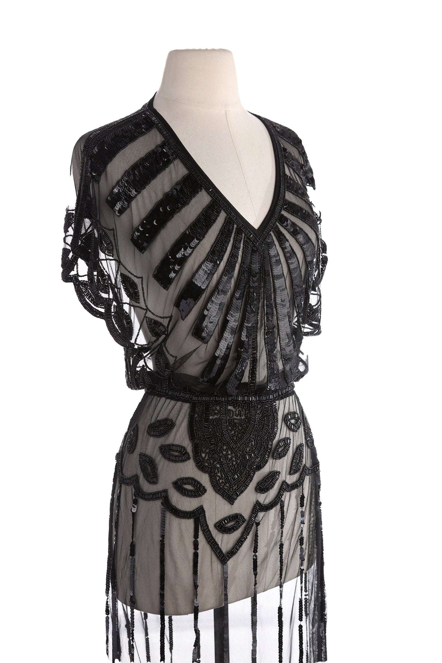 Women Black Sheer Sequin Long Sleeveless Evening Dress Estimated Era 1990's - Y2K