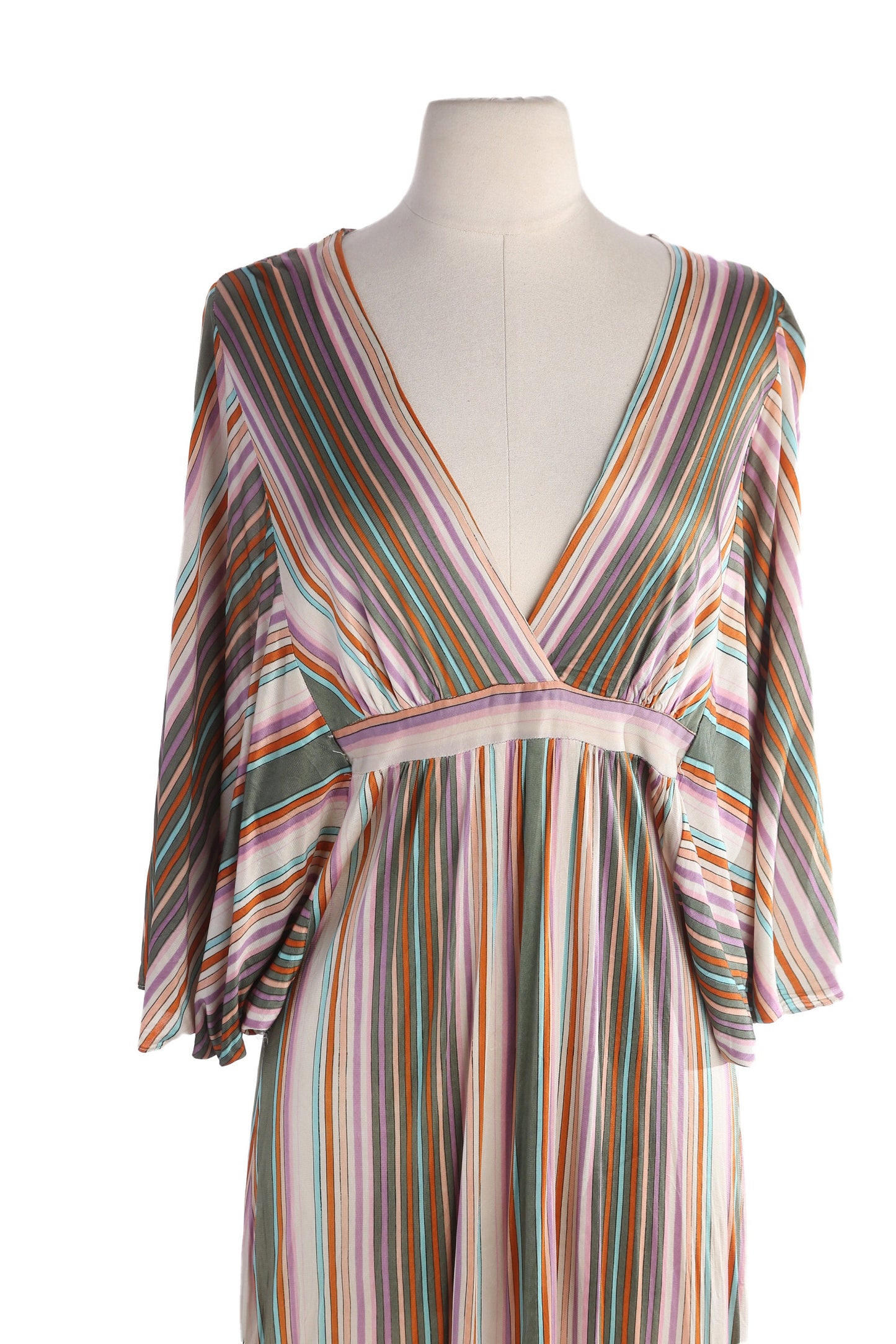 70s Women Multicolor Striped Long Polyester Disco Dress