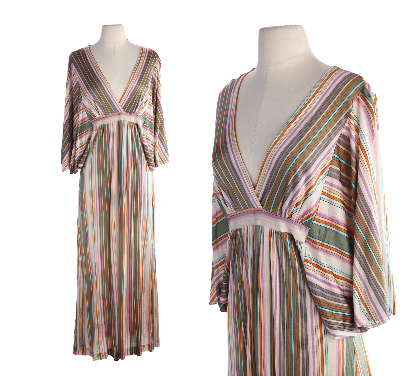 70s Women Multicolor Striped Long Polyester Disco Dress