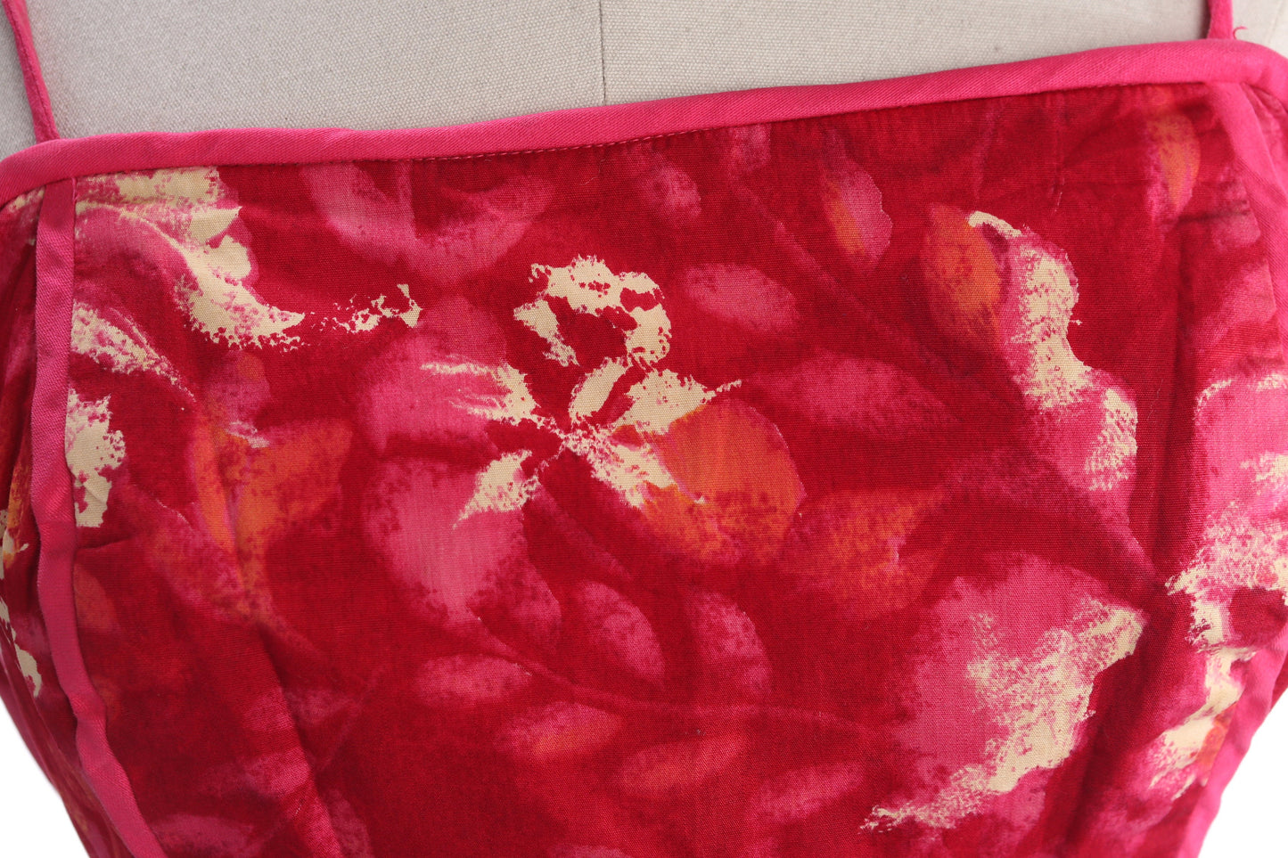 Vintage Hawaiian Dress - Red Floral Print - Estimated Era 1940's - 1950's