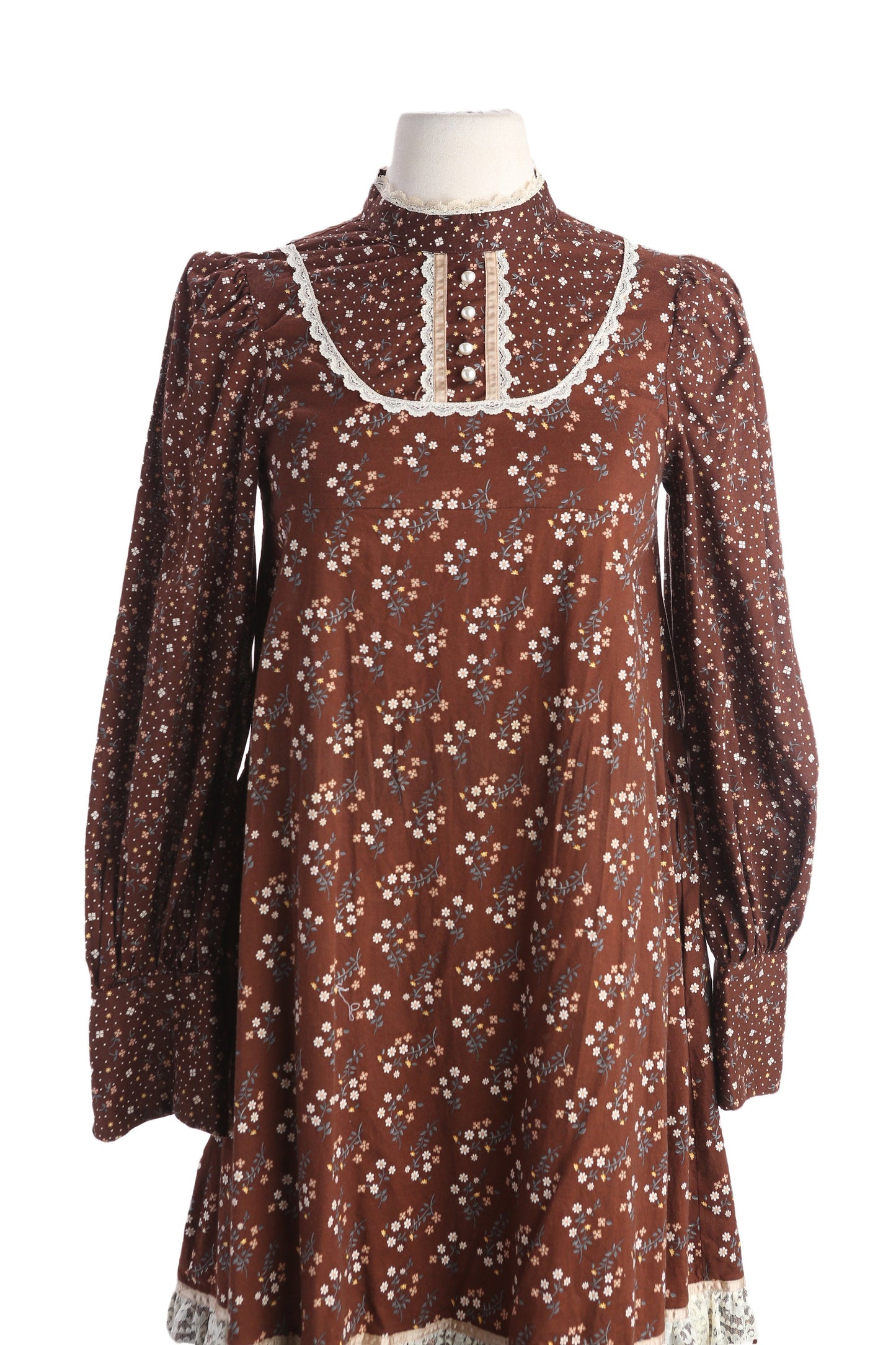 Vintage Gunne Sax Floral Print Brown Blouson Dress Long Sleeve Estimated Era 1970's - 1980's