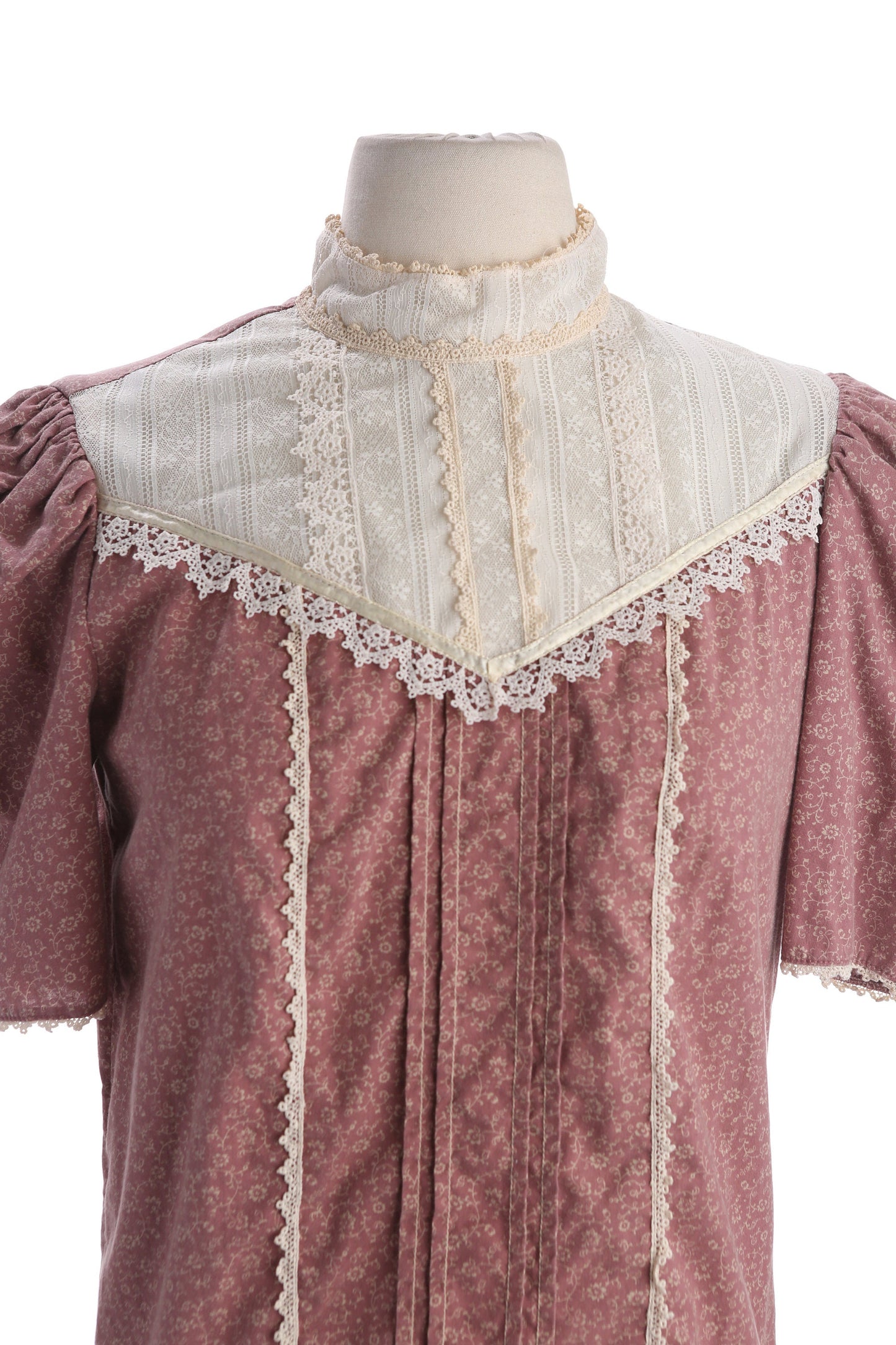 Vintage Woman's Floral Print Brown Casual Dress Short Sleeve White Lace Collar