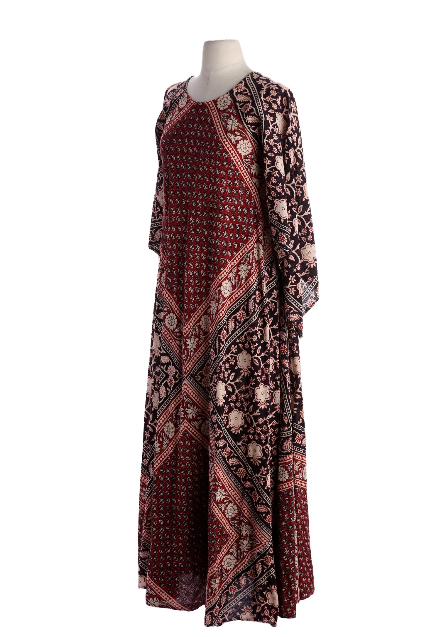 Vintage Block Print Bohemian Cotton Dress made in India by Adini - Estimated Era 1970's 1980's