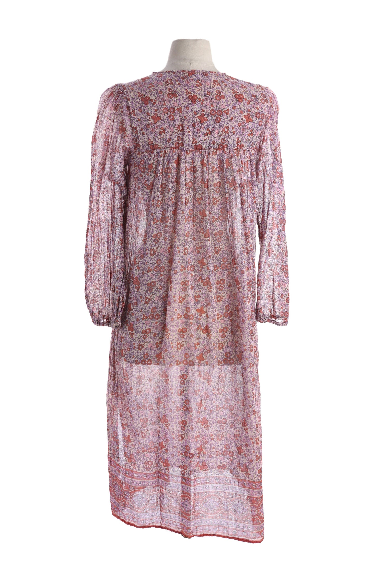 Vintage Floral Print Boho Long Sleeve Sheer Dress- Made in India