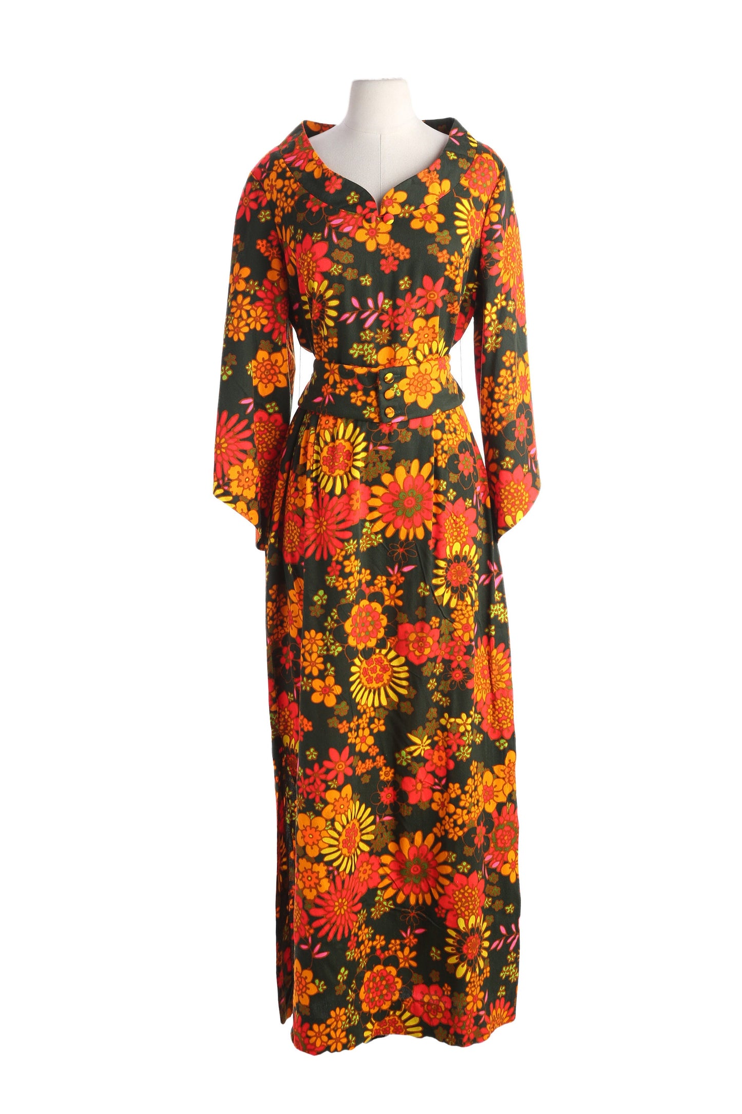 1970s Women Floral Print Hawaiian Summer Dress Long Sleeve by Sun Fashions of Hawaii Honolulu