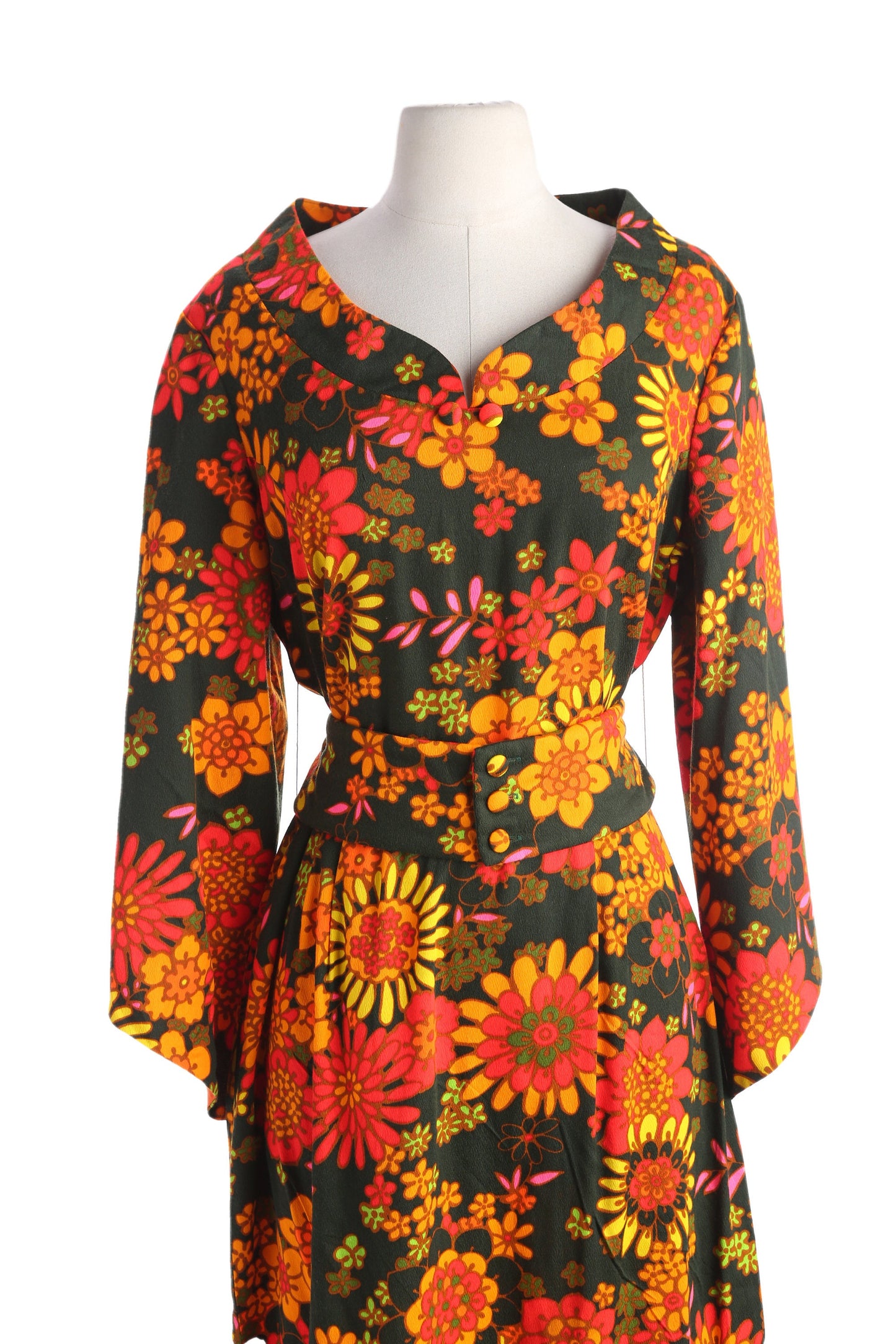 1970s Women Floral Print Hawaiian Summer Dress Long Sleeve by Sun Fashions of Hawaii Honolulu