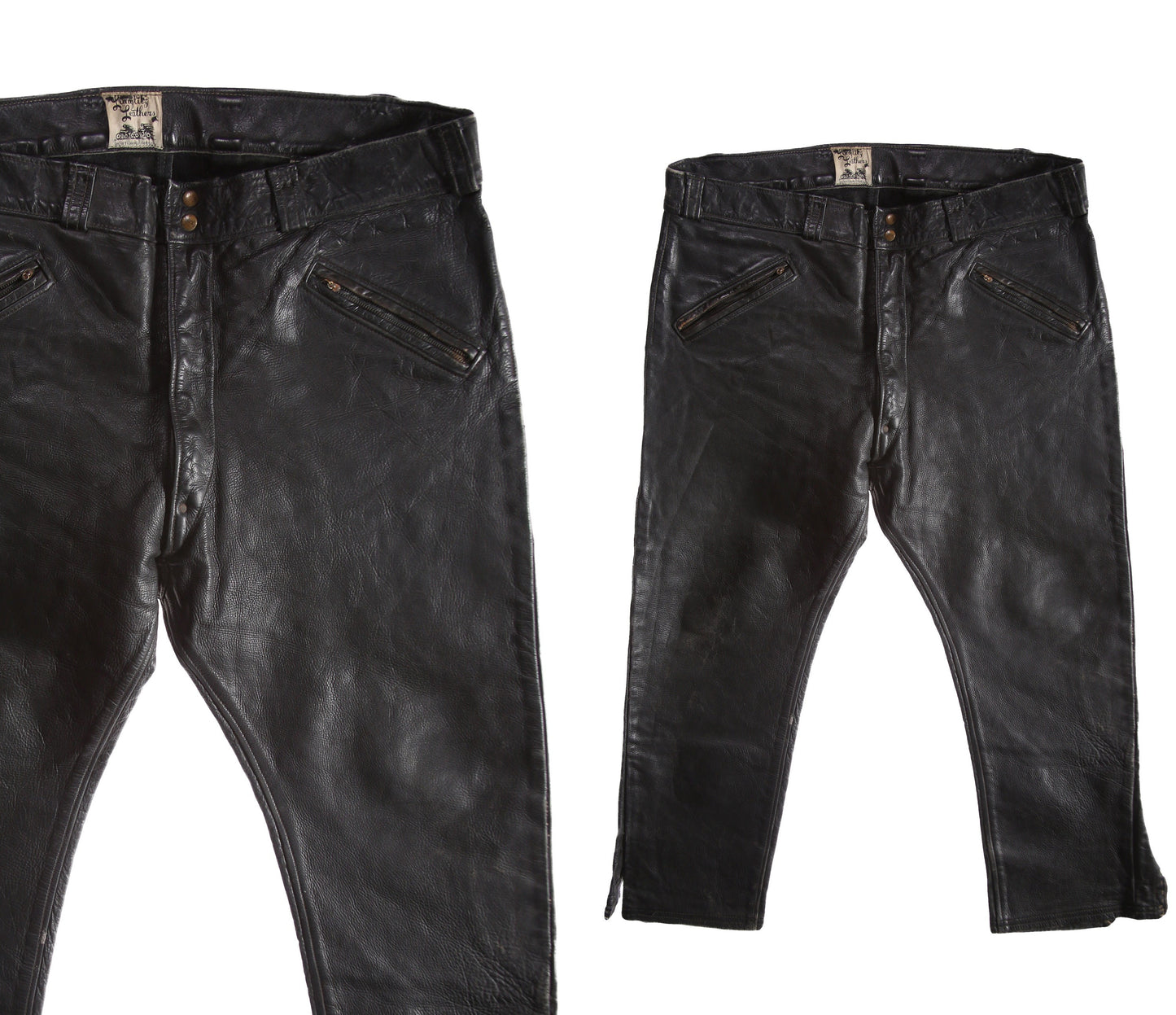 Vintage Black Leather Biker Leather Pants - Estimated Era 1960's - 1970's