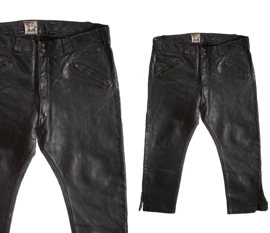 Vintage Black Leather Biker Leather Pants - Estimated Era 1960's - 1970's
