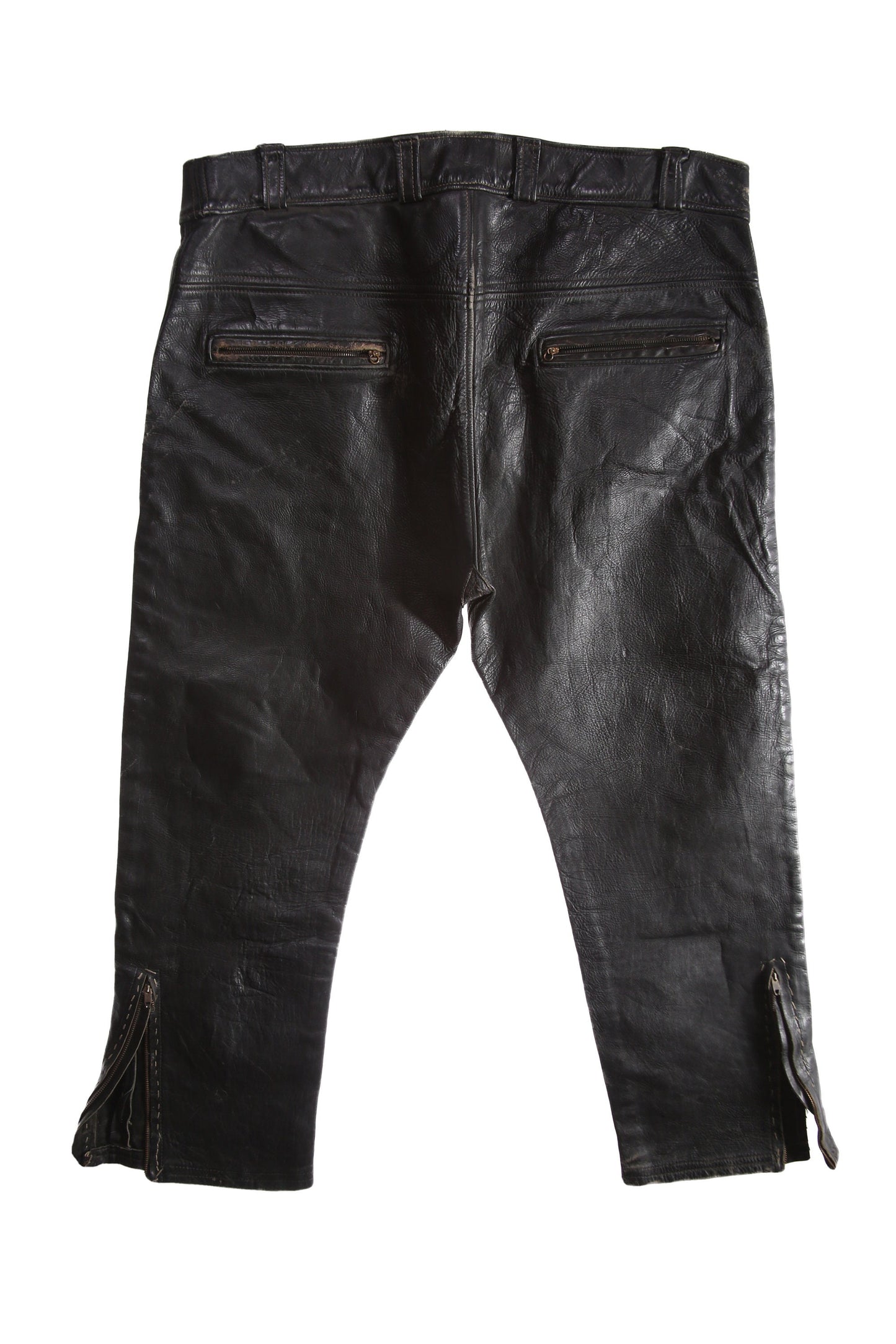Vintage Black Leather Biker Leather Pants - Estimated Era 1960's - 1970's