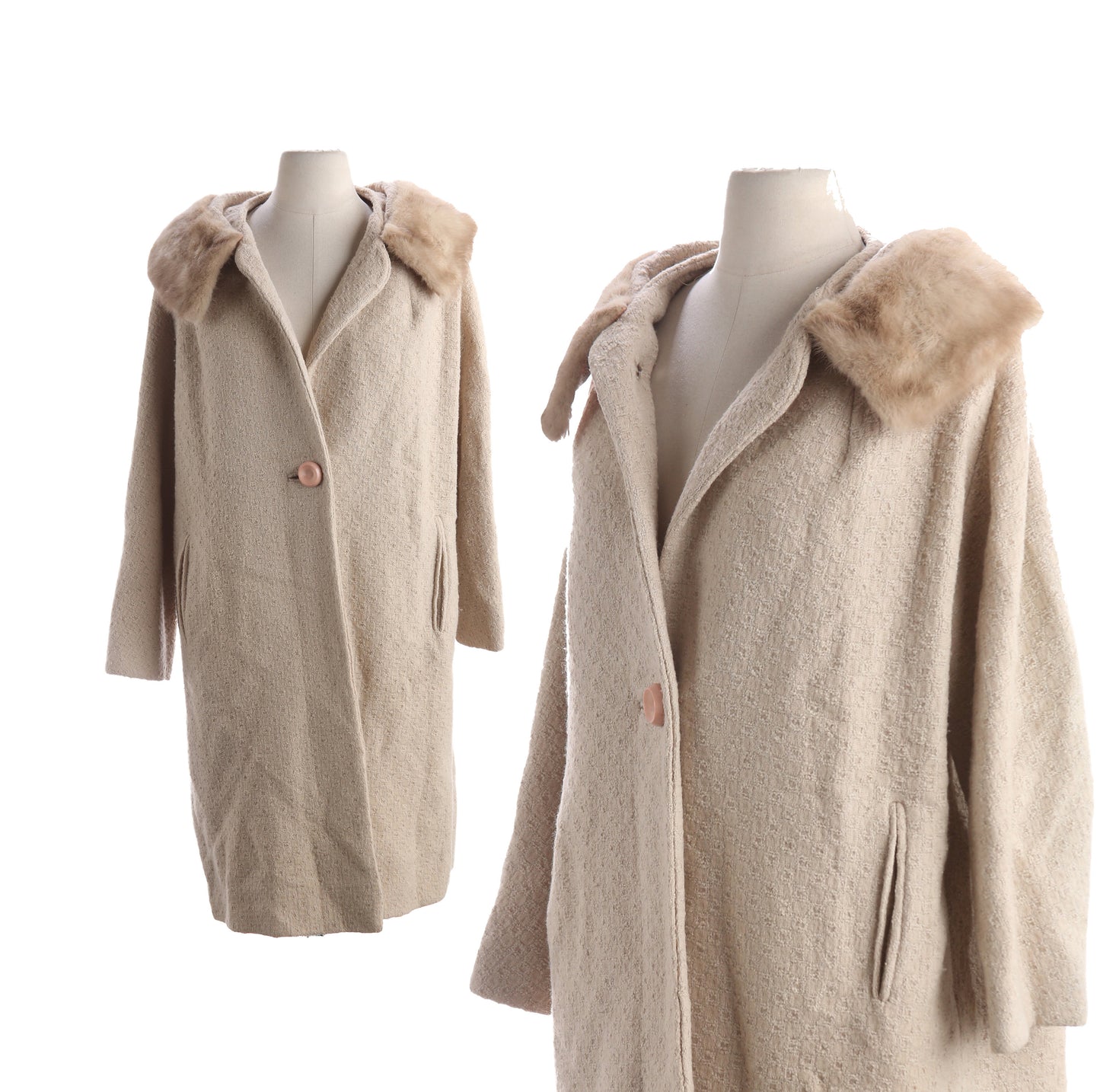 Vintage Women Casual Winter Coat with Fur Collar