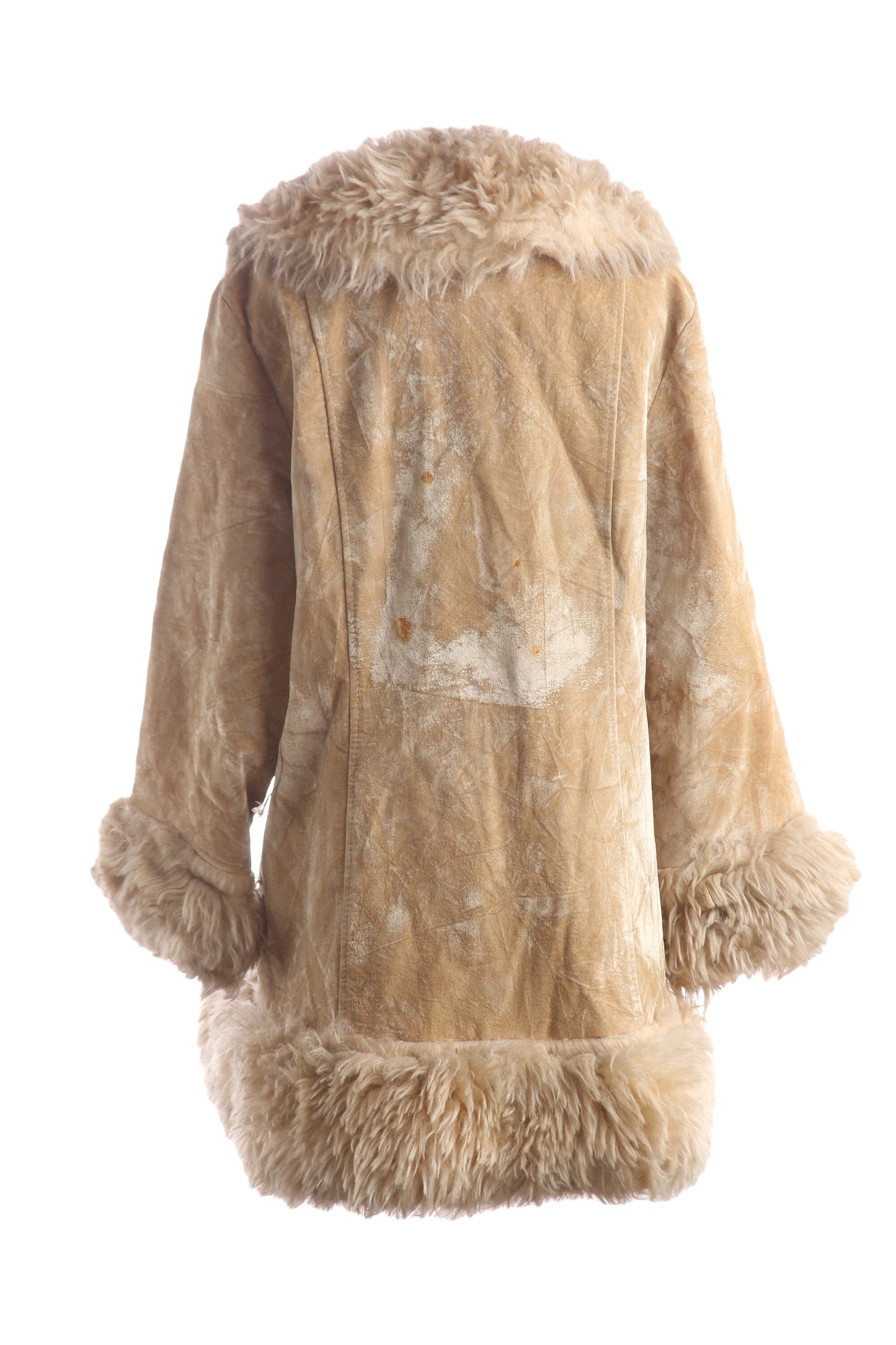 Vintage Women Beige Winter Coat with Faux Fur Collar - Estimated Era 1960's - 1970's