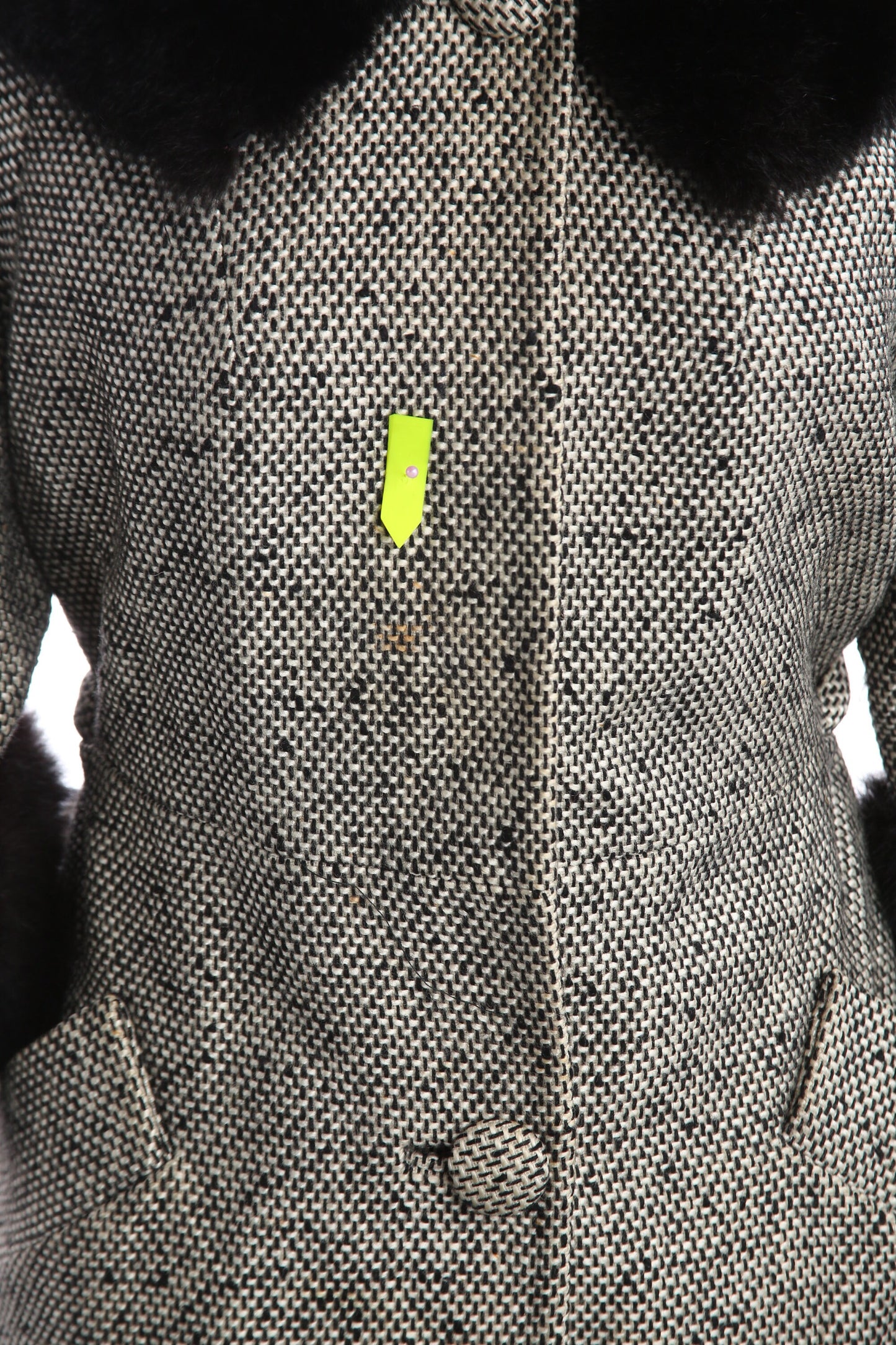 Vintage Women White Plaid Winter Coat with Fur Collar - Estimated Era 1950's - 1960's