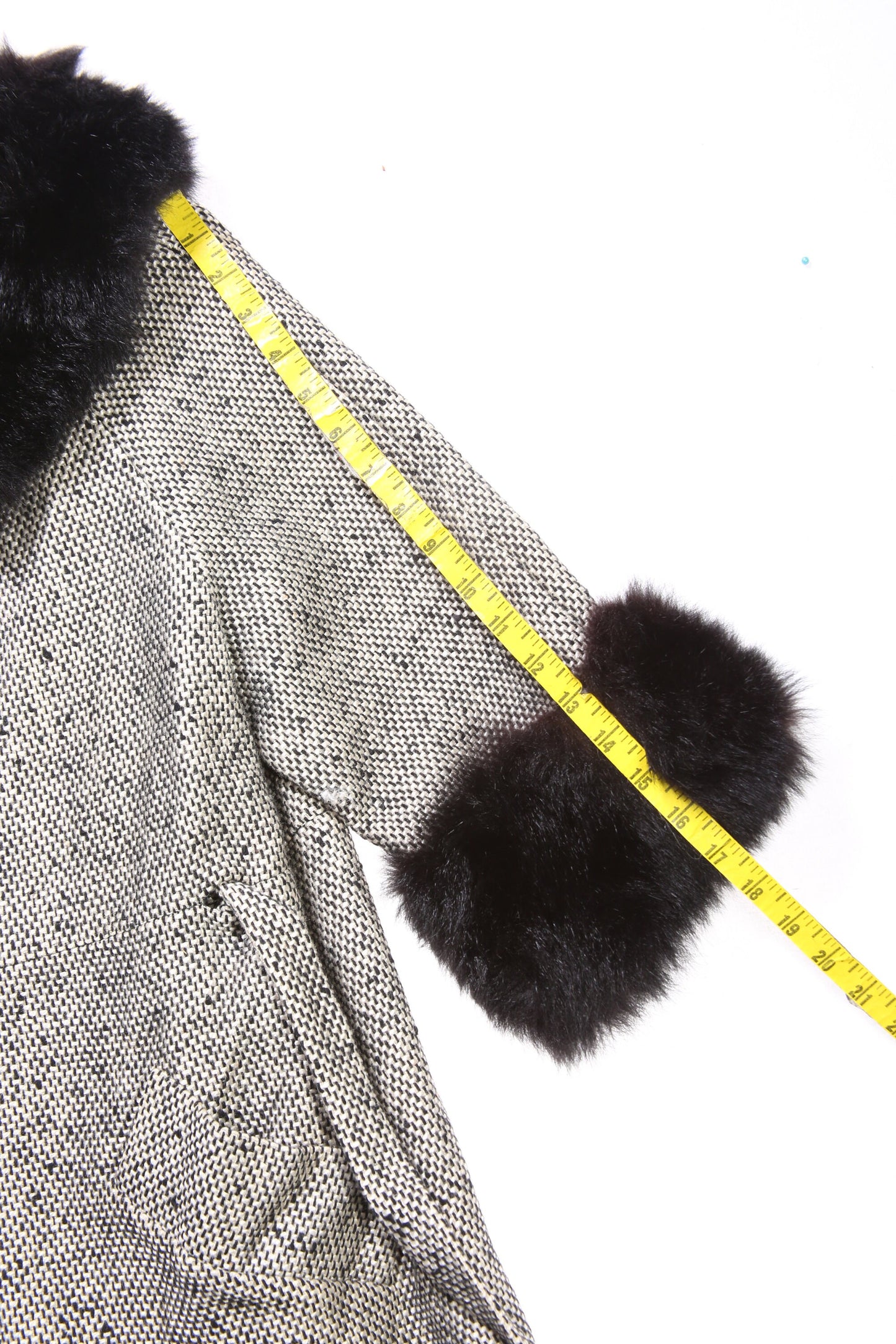 Vintage Women White Plaid Winter Coat with Fur Collar - Estimated Era 1950's - 1960's