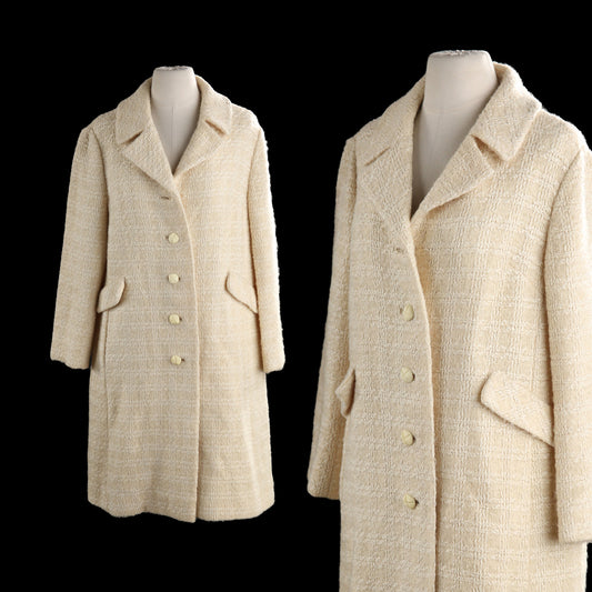 Vintage Women Off White Winter Coat - Estimated Era 1950's - 1960's