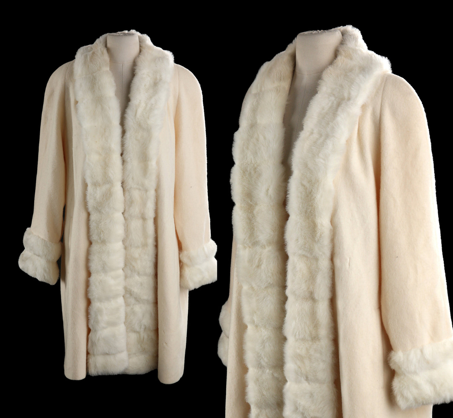 Vintage White Winter Coat with Faux Fur Collar by Alora - Estimated Era 1980's - 1990's - Made in USA
