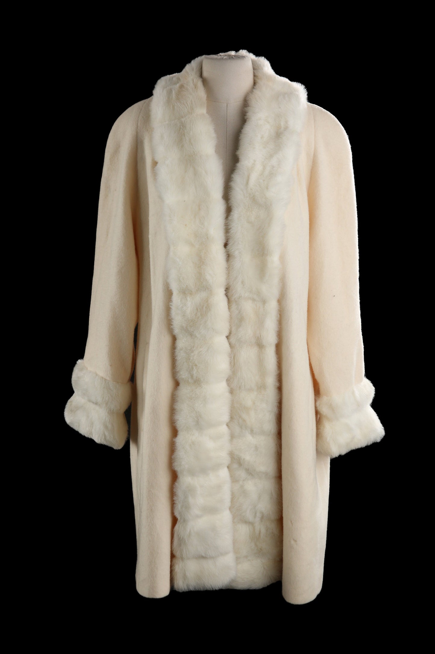Vintage White Winter Coat with Faux Fur Collar by Alora - Estimated Era 1980's - 1990's - Made in USA