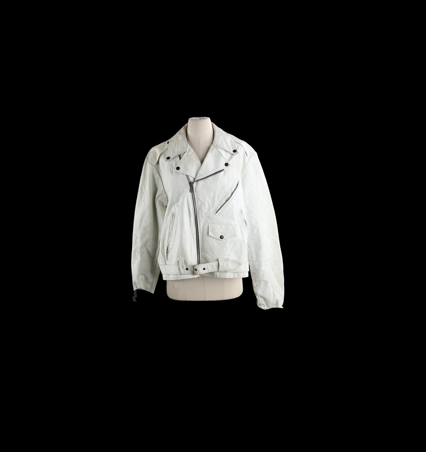 Vintage White Biker Leather Jacket by Excelled - Estimated Era 1980's - 1990's