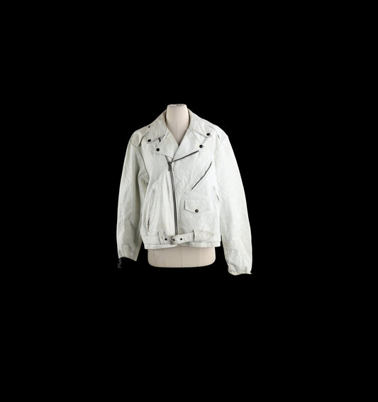 Vintage White Biker Leather Jacket by Excelled - Estimated Era 1980's - 1990's