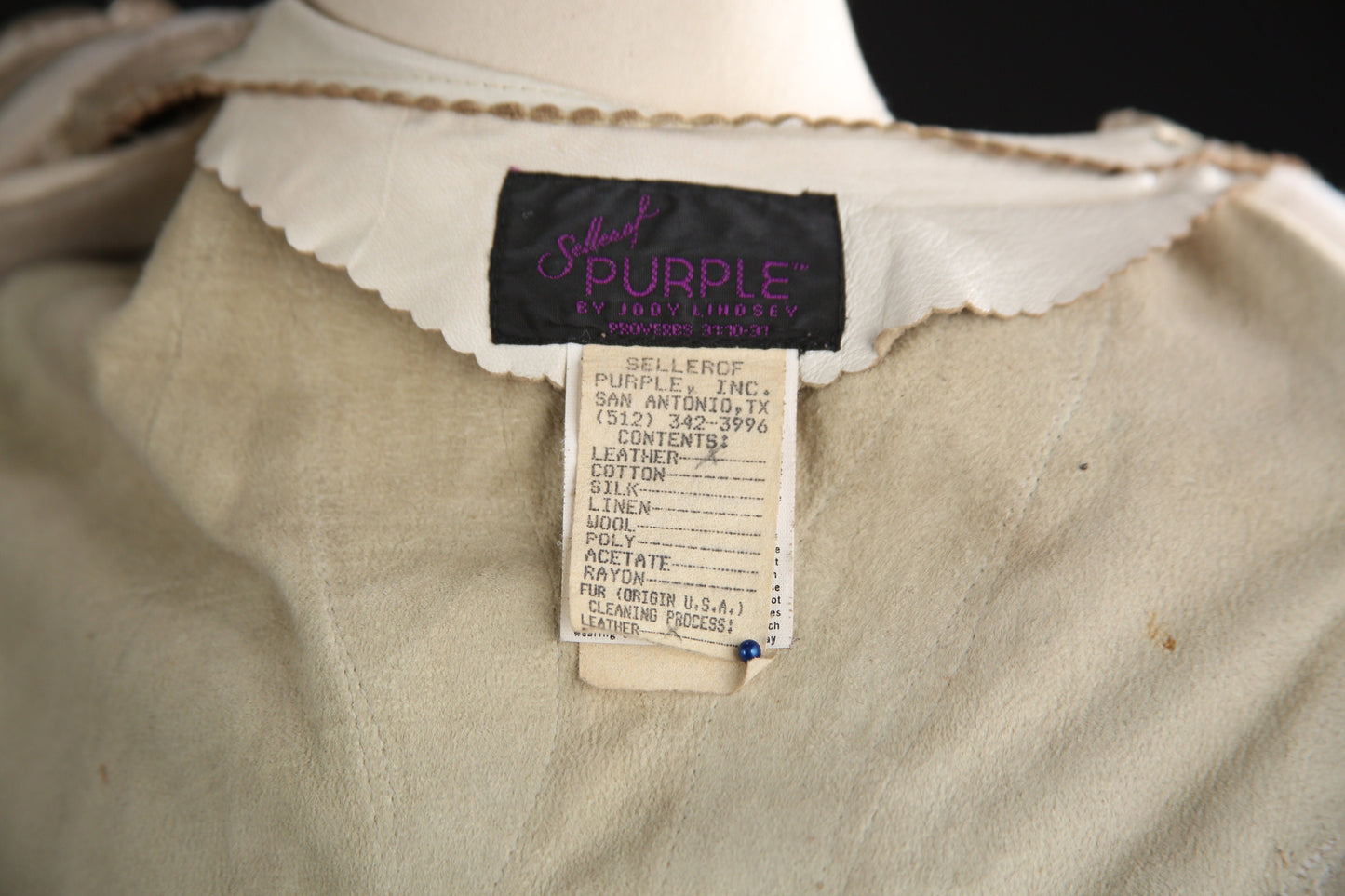 Vintage Women White Fringed Leather Jacket by Jody Linsey