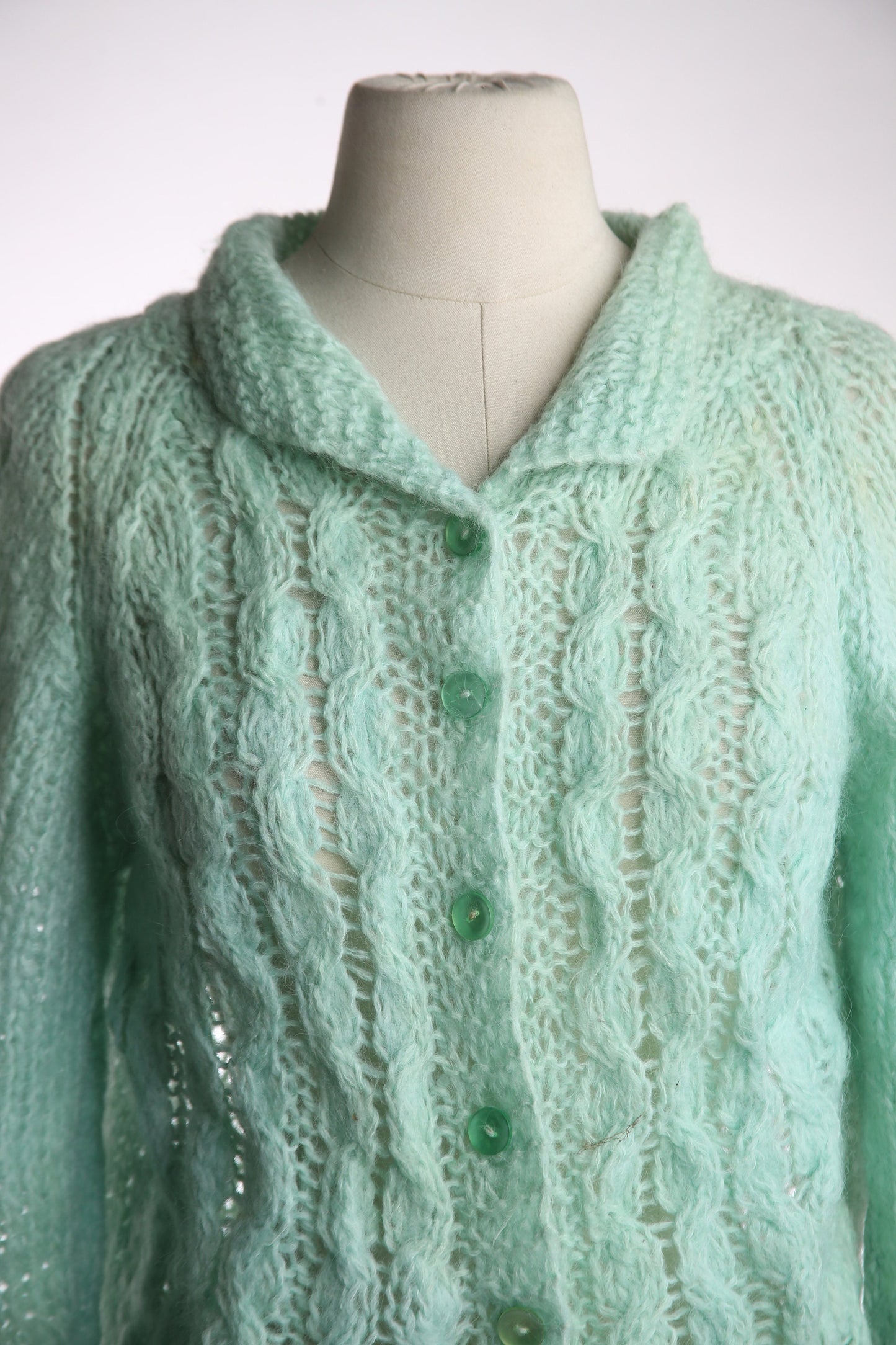 Vintage Women Green Cardigan Sweater - Estimated Era 1960's - 1970's - Hand Made in Italy