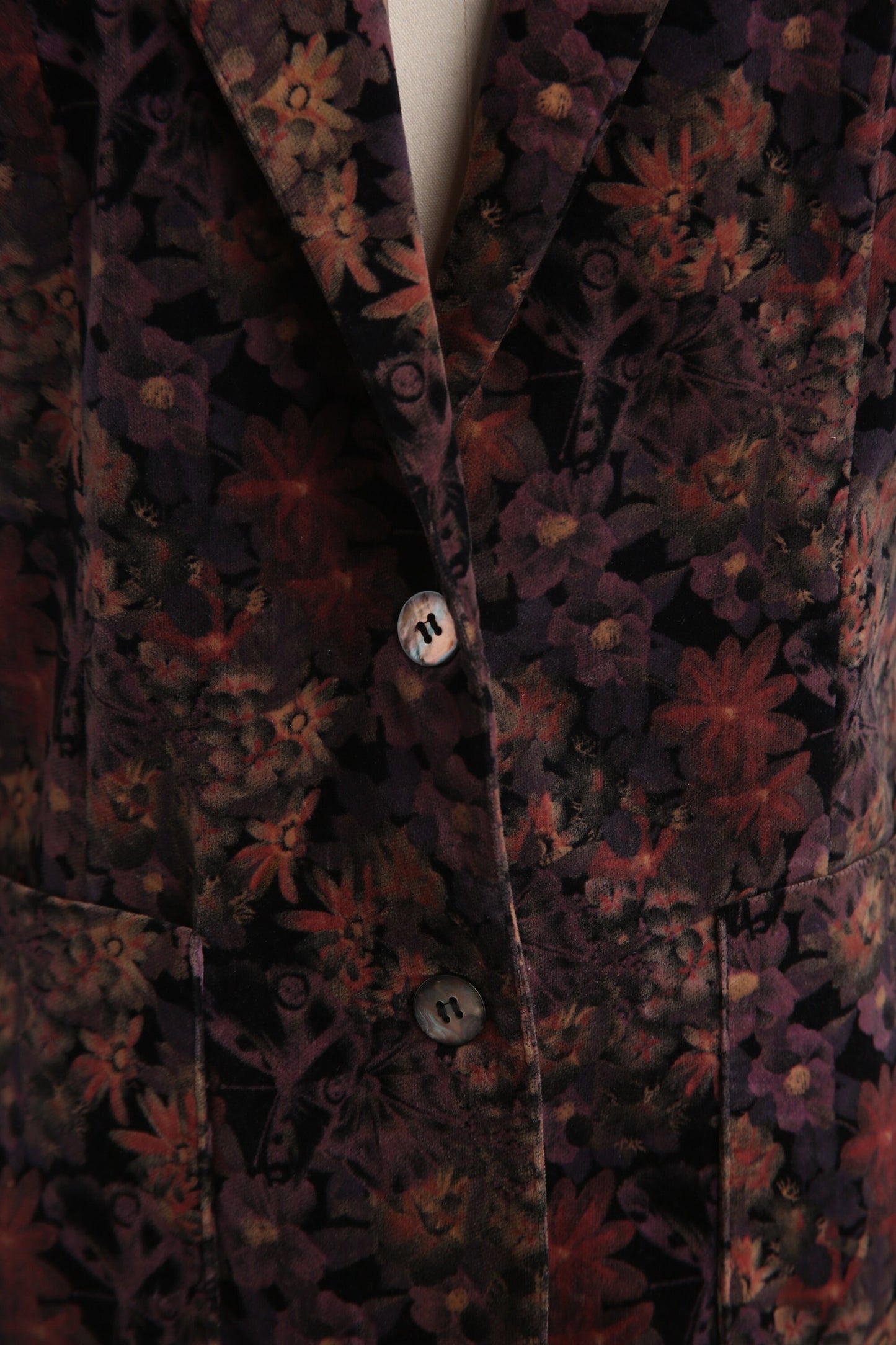Vintage Floral Print Women's Velvet Blazer by Campus Casuals - Estimated Era 1970's - 1980's