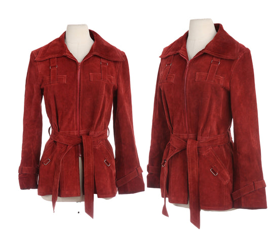 Vintage Women Suede Jacket with Waist Belt - Estimated Era 1960's - 1970's