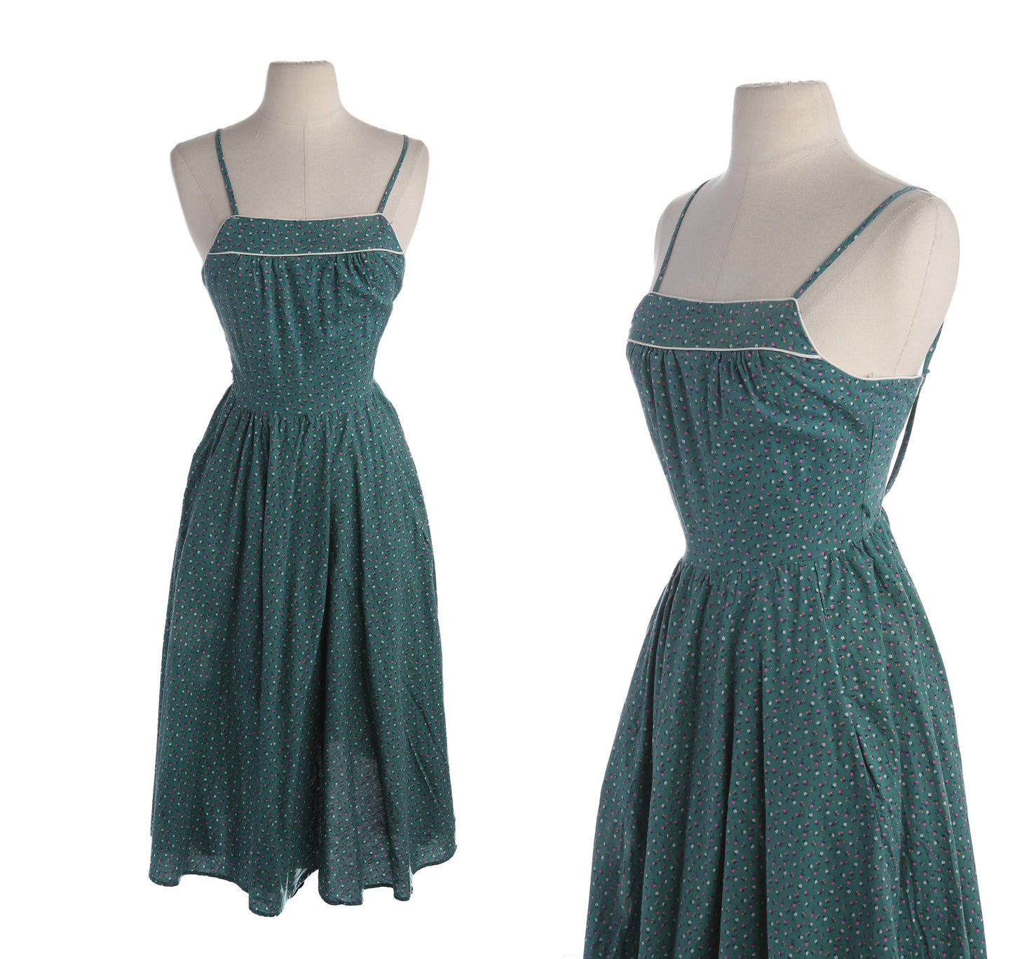 70s Women Flower Print Strap Summer Dress