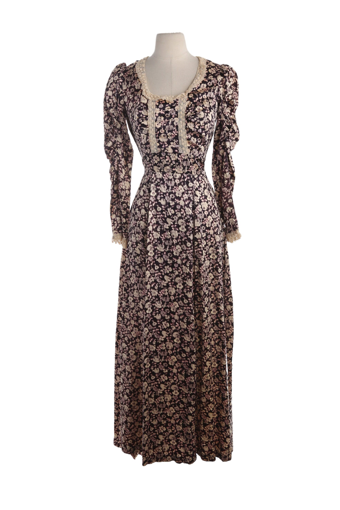 Vintage Brown Floral Print Prairie Dress