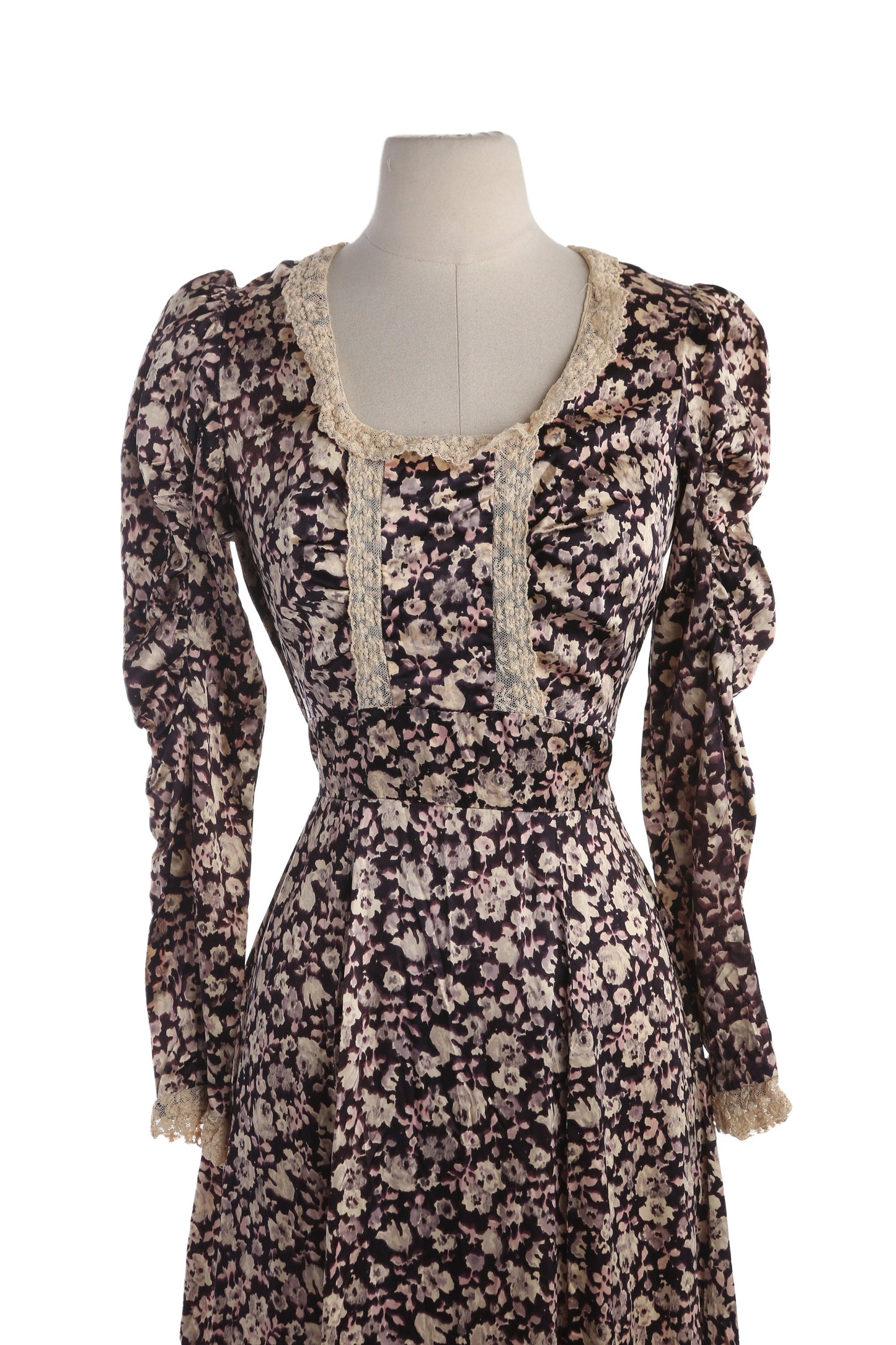 Vintage Brown Floral Print Prairie Dress