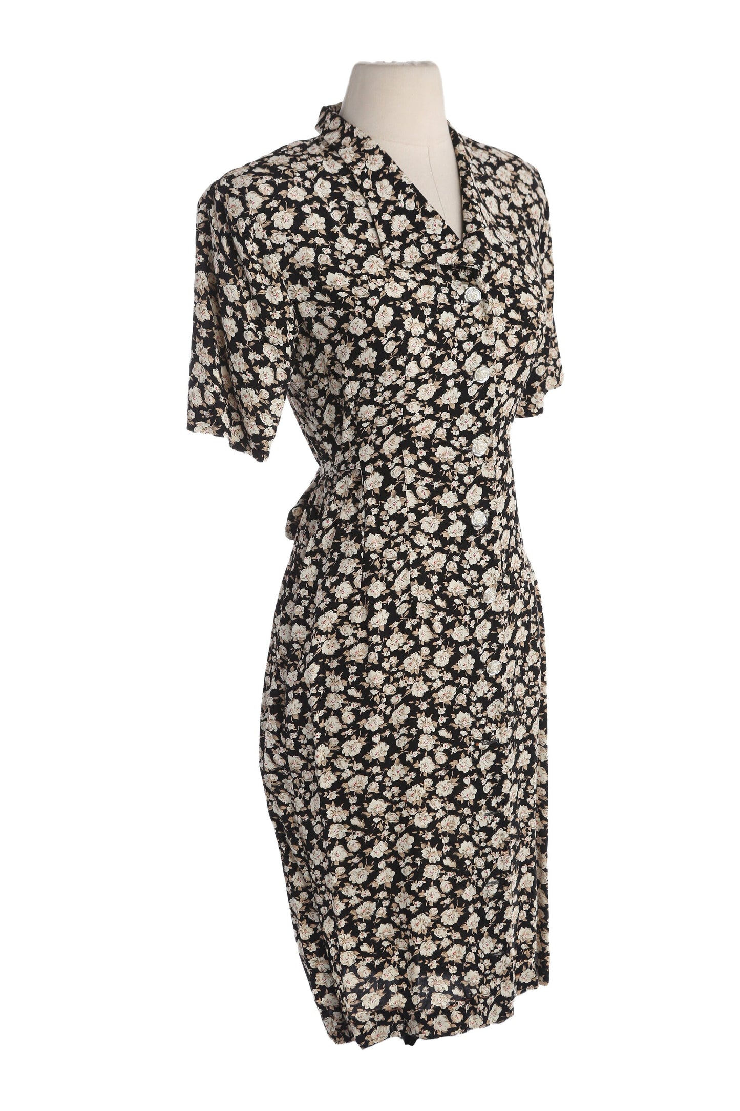 90s Floral Print Black Casual Dress