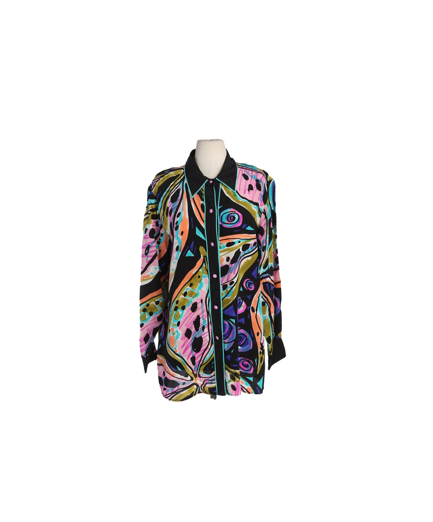 Vintage Women Silk Blouse with Abstract Print by Bob Mackie - Estimated Era 1980's - 1990's