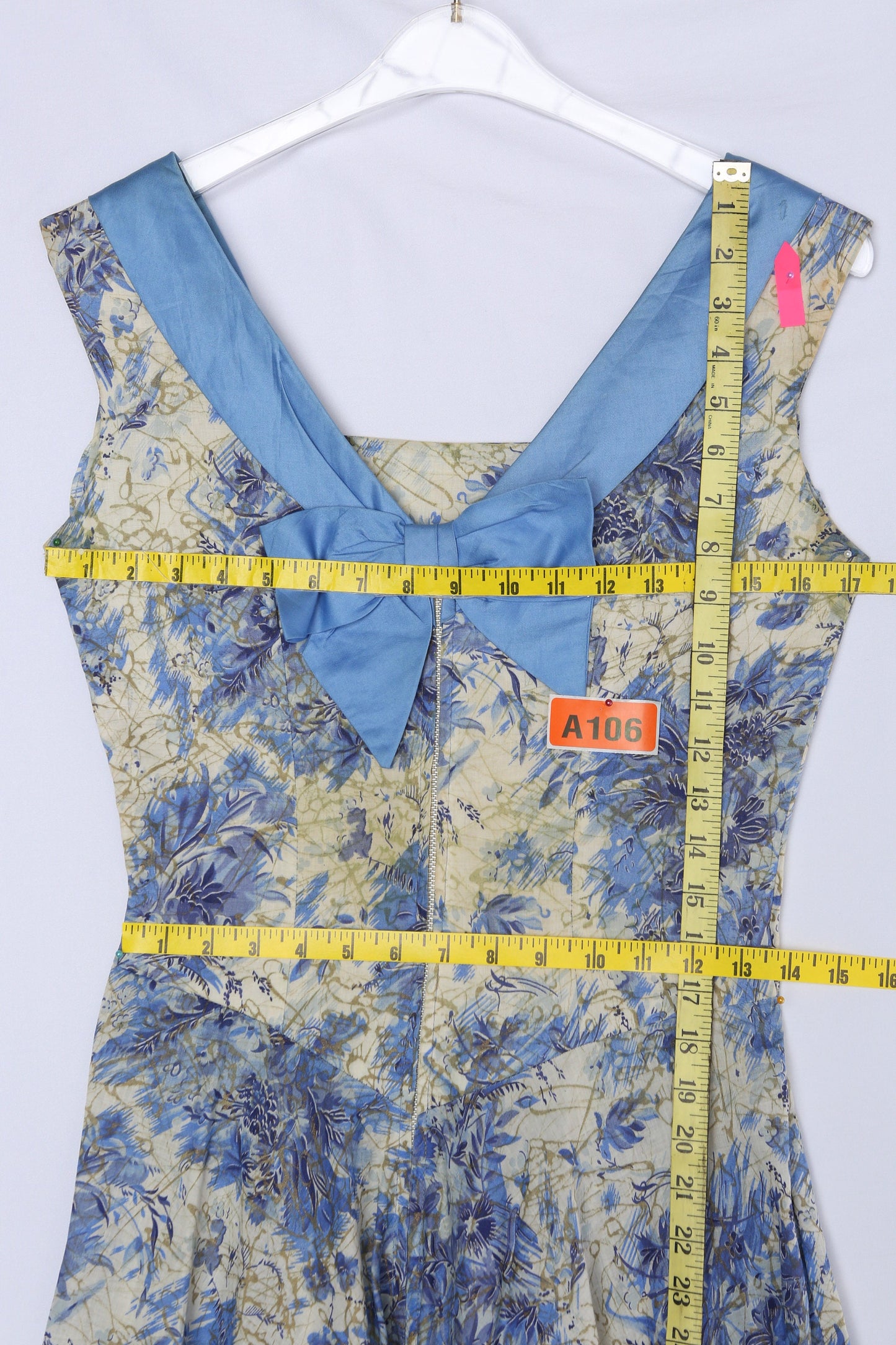 50s Women Floral Print Blue Summer Dress