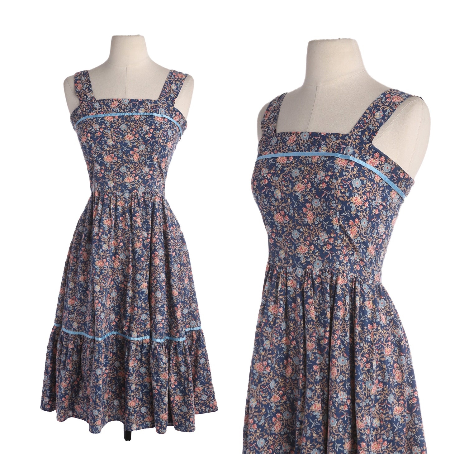 Vintage Floral Print Prairie Dress - Estimated Era 1970's - 1980's