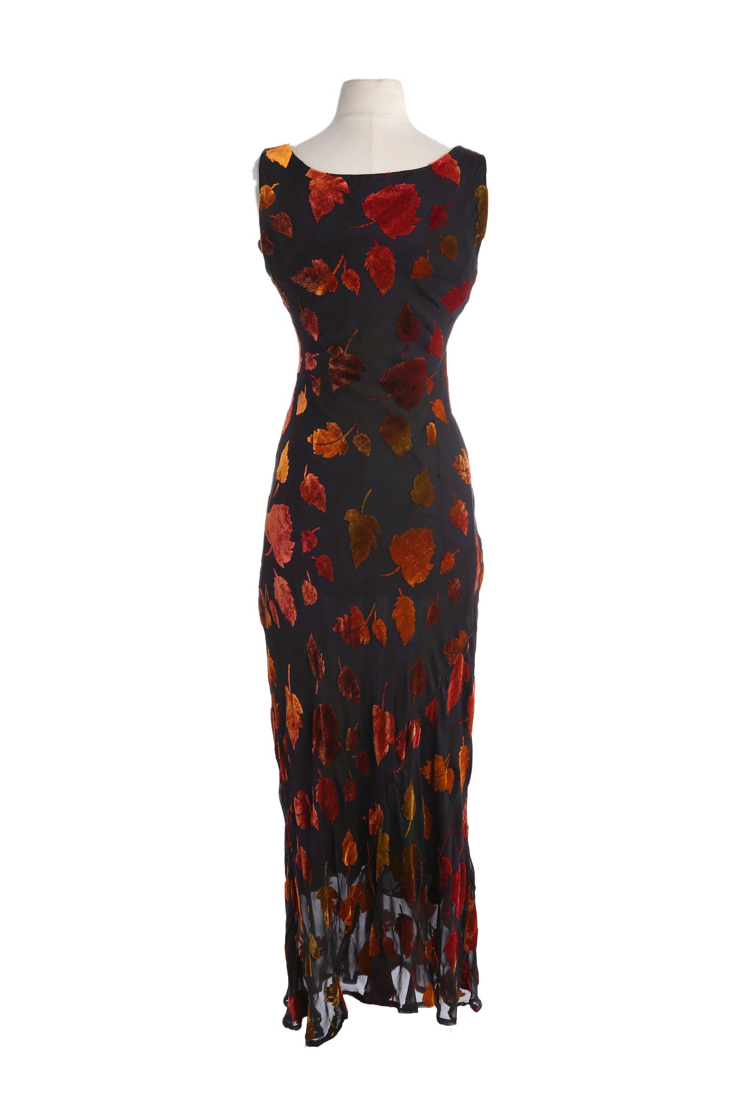 Y2K Black Long Slip Casual/Summer Dress with Red Leaf Designs by Mannequines