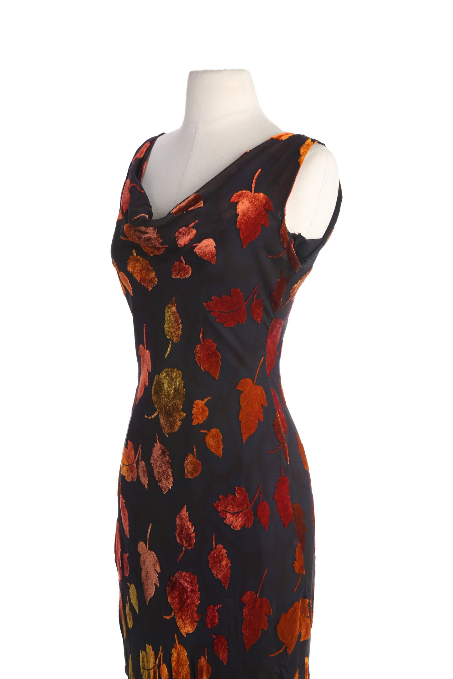 Y2K Black Long Slip Casual/Summer Dress with Red Leaf Designs by Mannequines