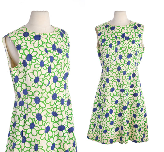 Vintage Floral Print White Mod Dress by Elinor Simmons for Malcolm Starr - Estimated Era 1960's - 1970's