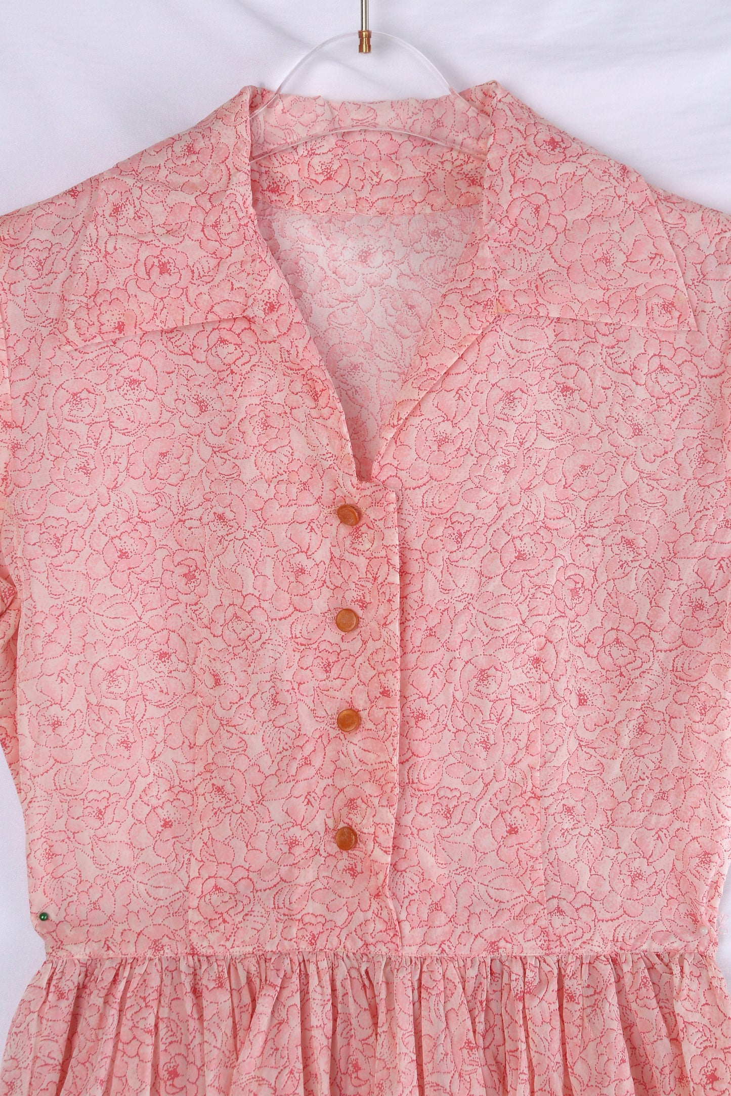 50's Women Floral Print Pink Short Sleeve casual/Summer Dress