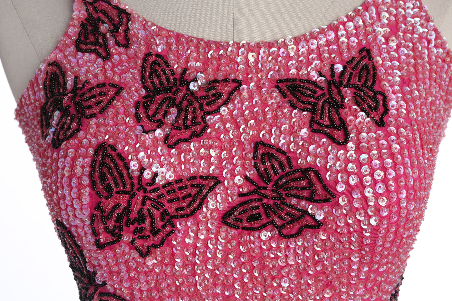 Women Pink Sequin Dress with Butterfly Designs by Little Attitudes - Estimated Era 1980's - 1990's