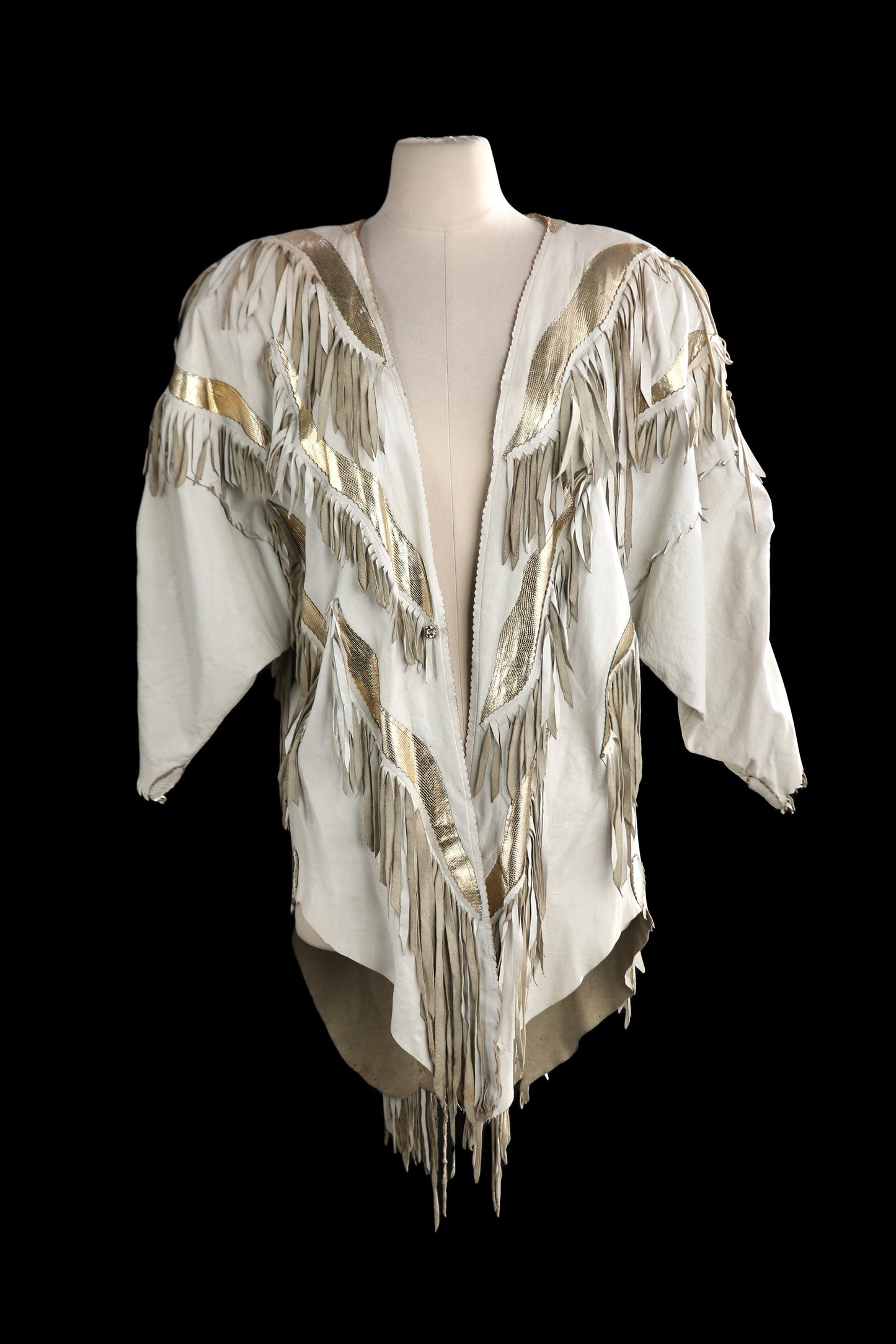 Vintage Women White Fringed Leather Jacket by Jody Linsey