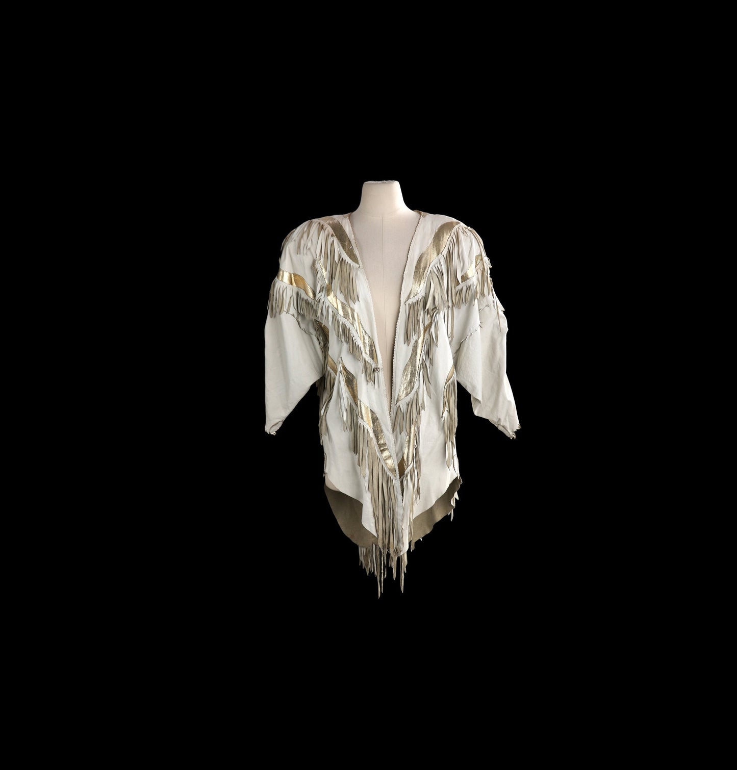 Vintage Women White Fringed Leather Jacket by Jody Linsey