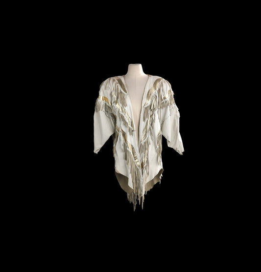 Vintage Women White Fringed Leather Jacket by Jody Linsey