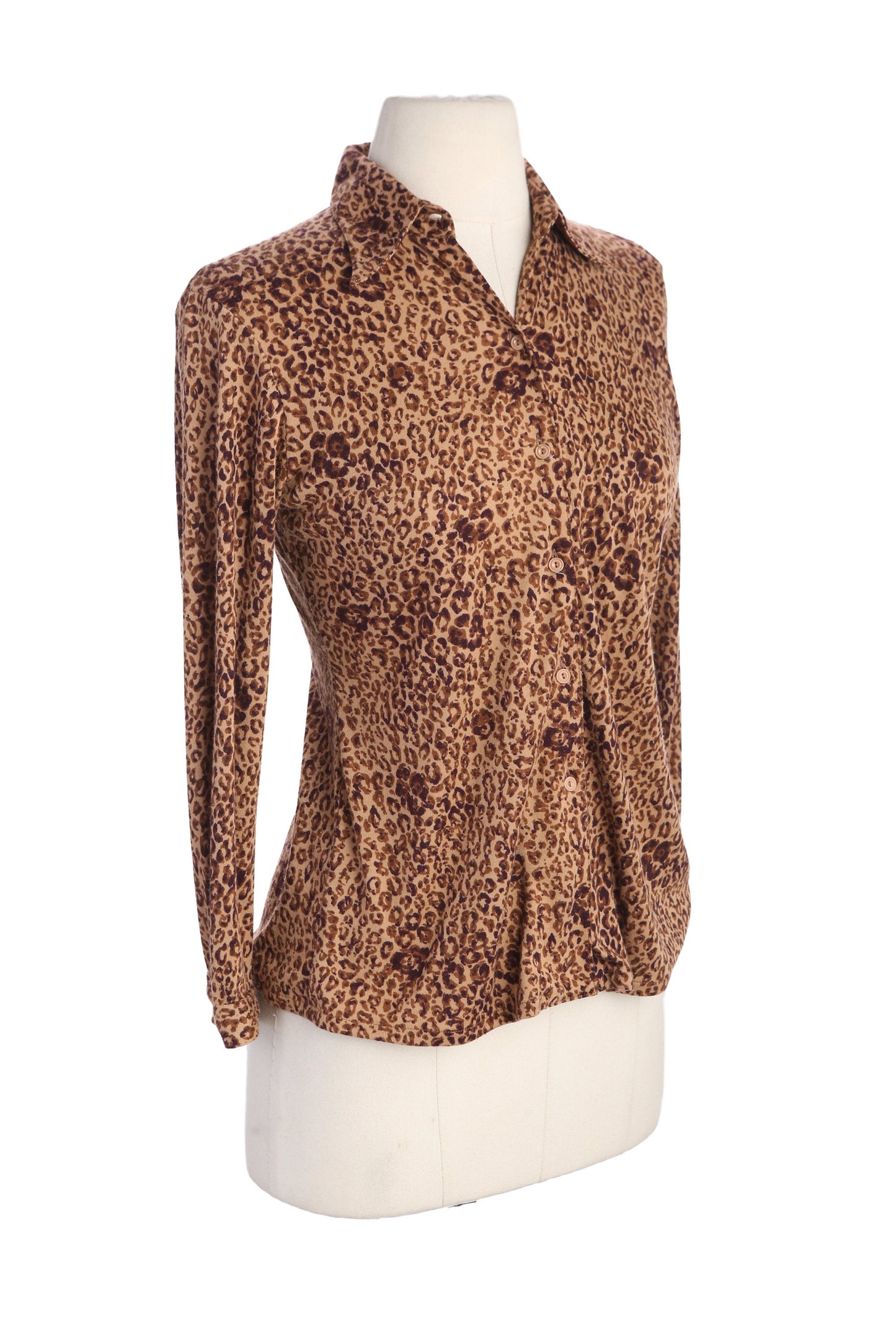 70s Women Brown Animal Print Polyester Blouse