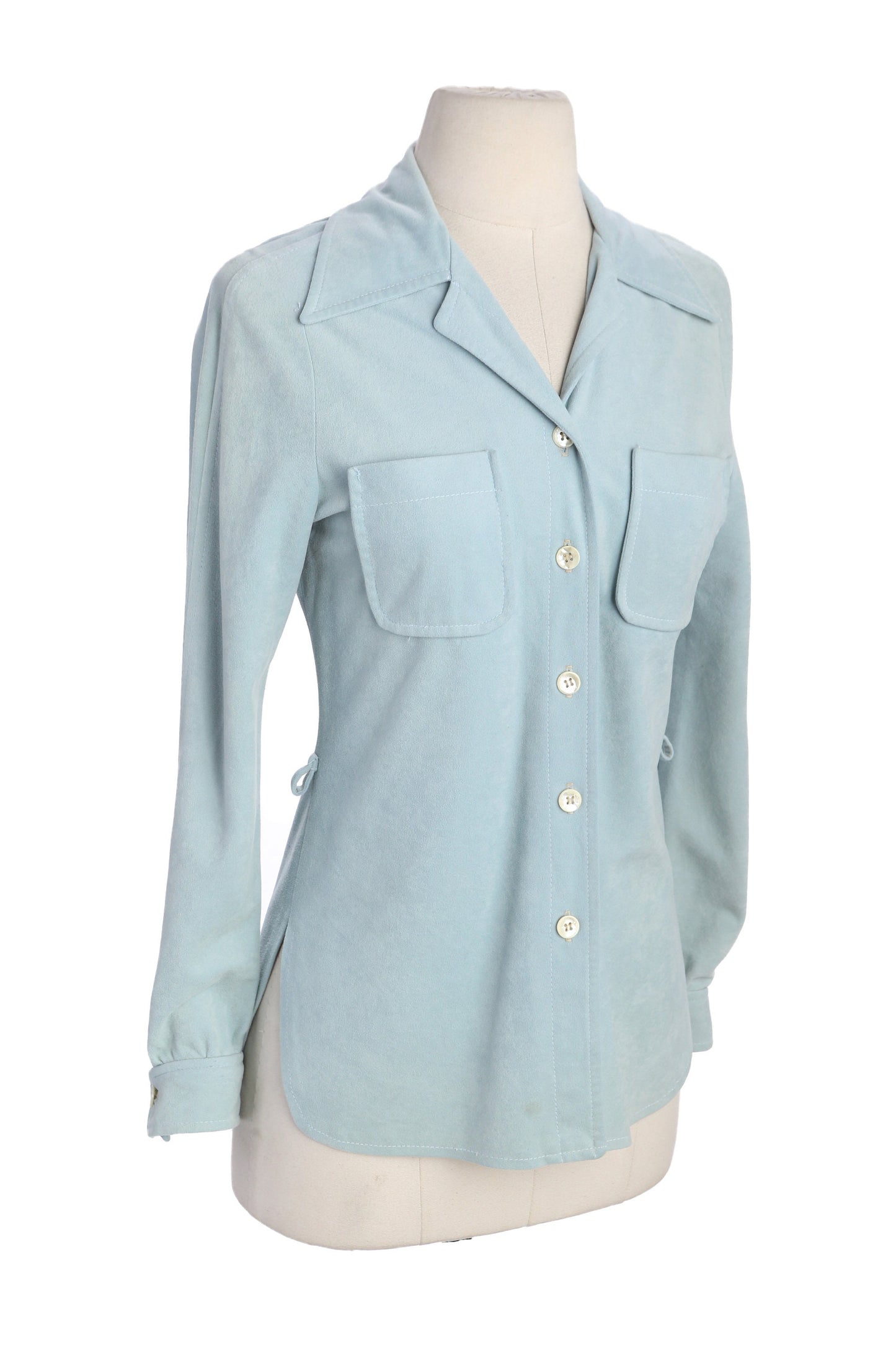 70s Women Blue Poly Blouse by Campus Casuals of California