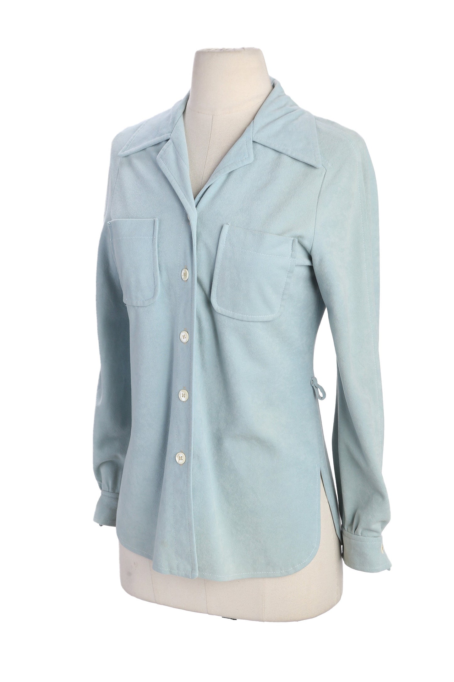 70s Women Blue Poly Blouse by Campus Casuals of California