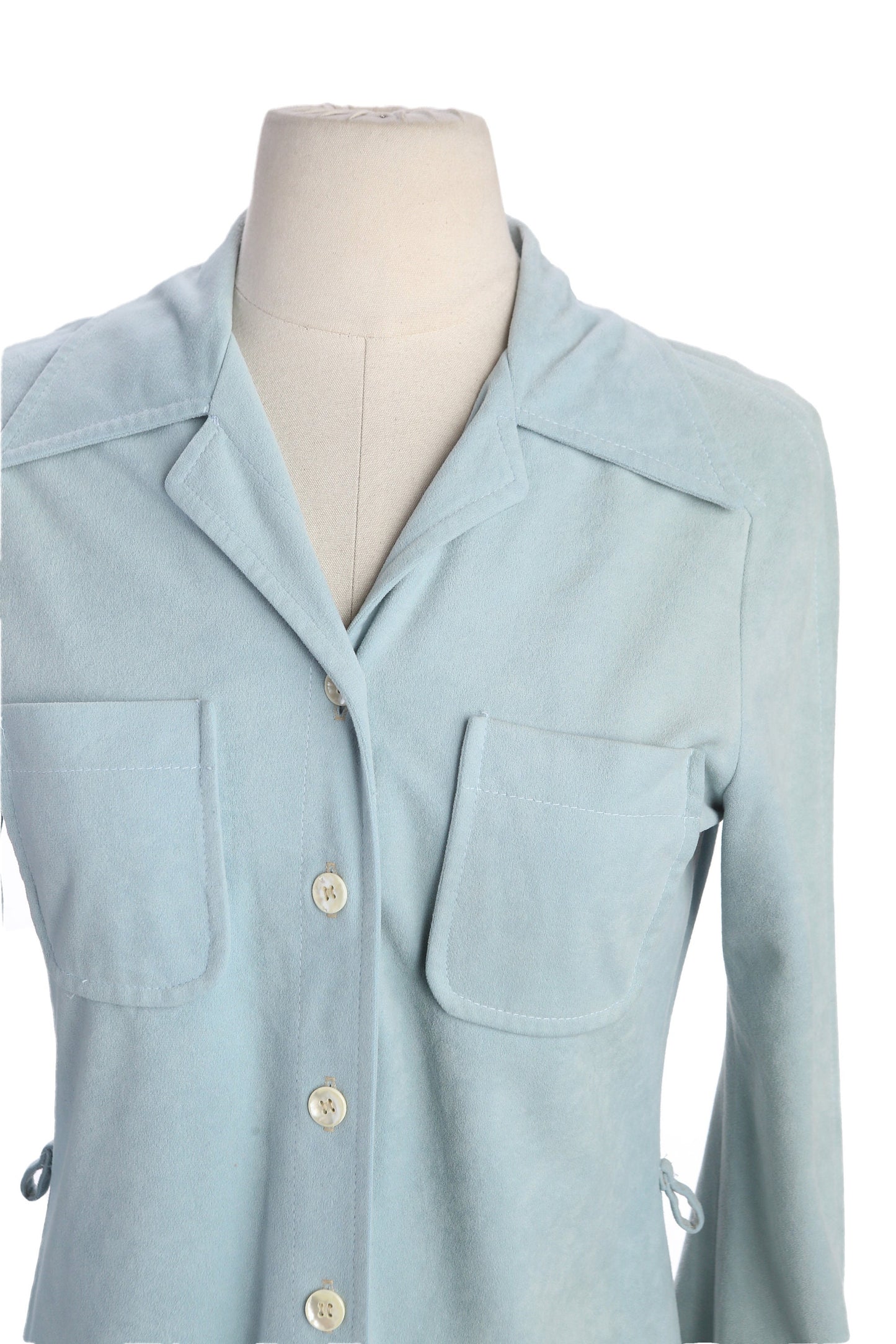 70s Women Blue Poly Blouse by Campus Casuals of California